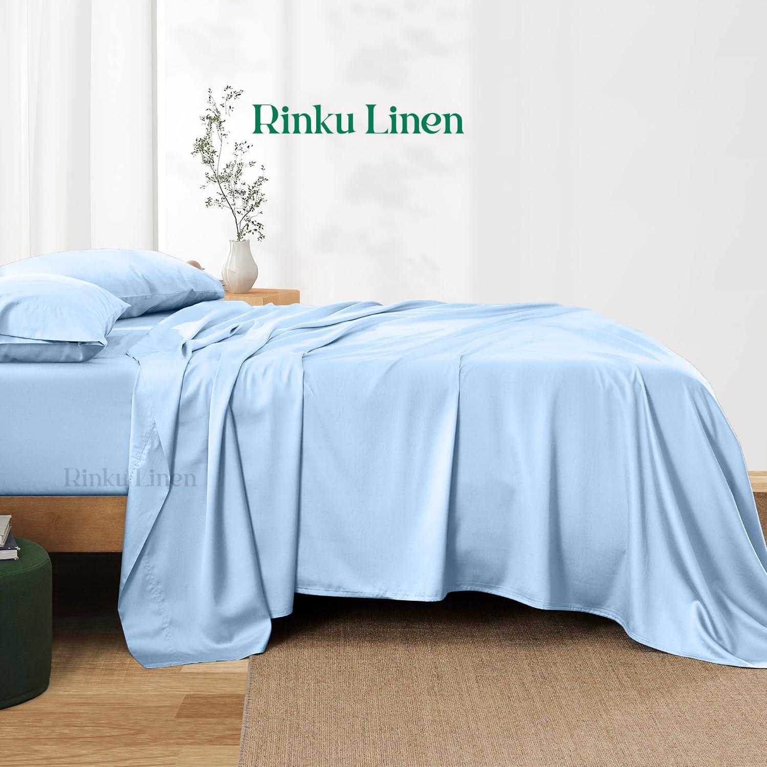 Rinku Linen Rinku Linen Heavy Fabric Sheet Set Queen Size (60\" x 80\") Light Blue Solid Egyptian Cotton Sheet Set 15\" Pocket 1500 Thread Count