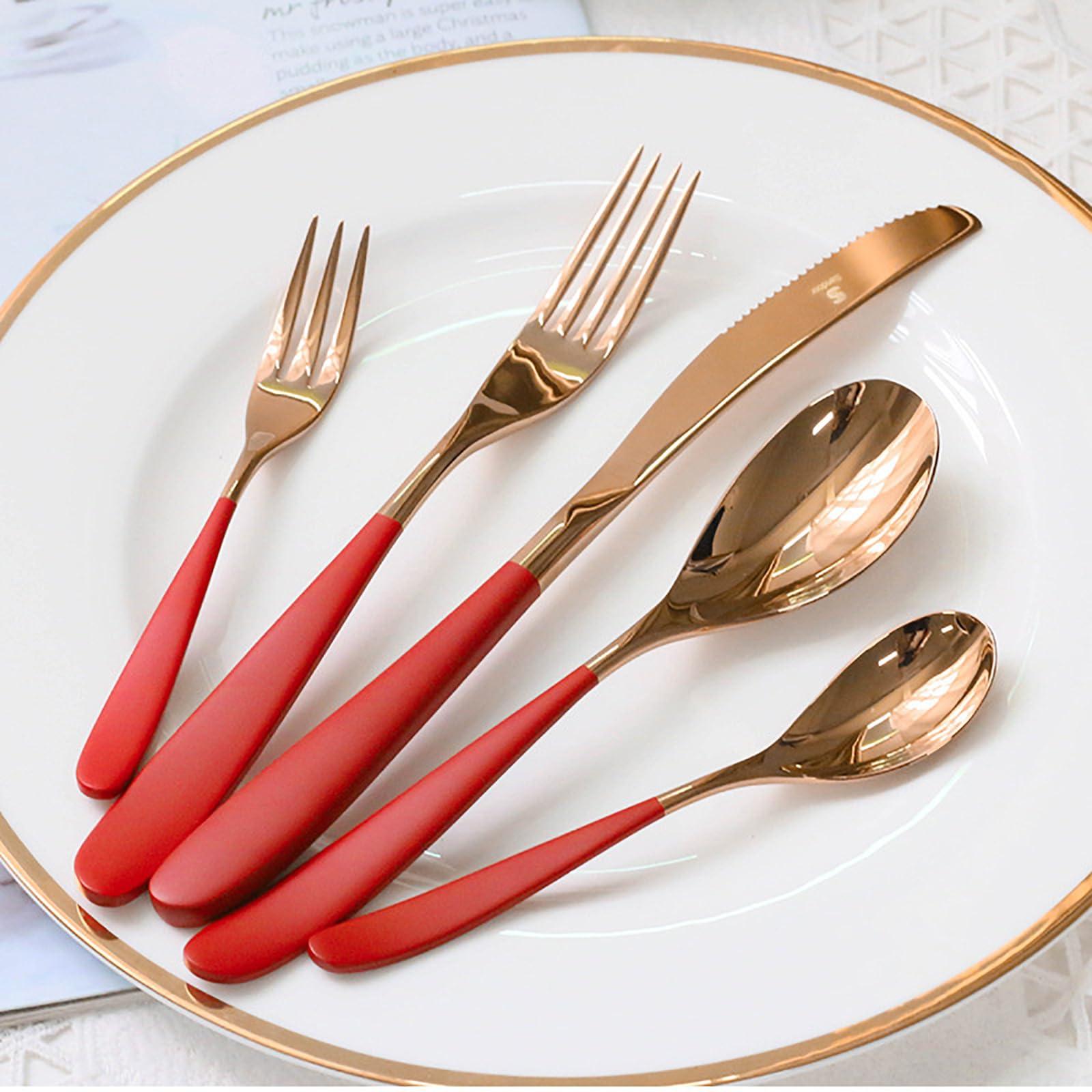 IKXO Red Silverware Set, 30-piece Stainless Steel Flatware Cutlery Set Forks and Spoons Simple & Modern Tableware For Home Party Restaurant Wedding Dinner, Service For 6Food-Grade Tableware Cutlery Set