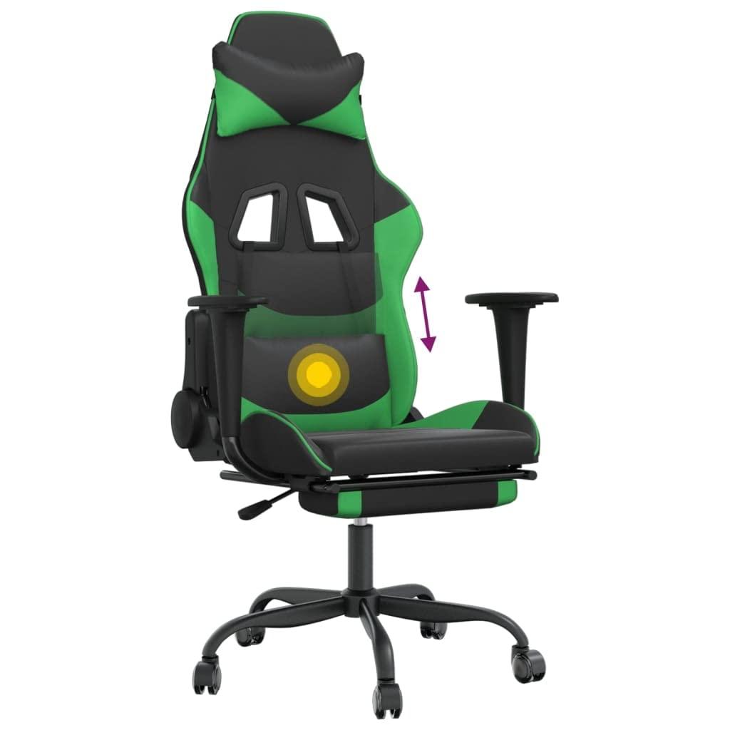 PSFANMZX Massage Gaming Chair with Footrest,Gaming Chair with Footrest,Gaming Chair,Office Chair with Foot Rest,Gaming Chairs for Adults,for Office,Study Room,Game Room, Black&Green Faux Leather