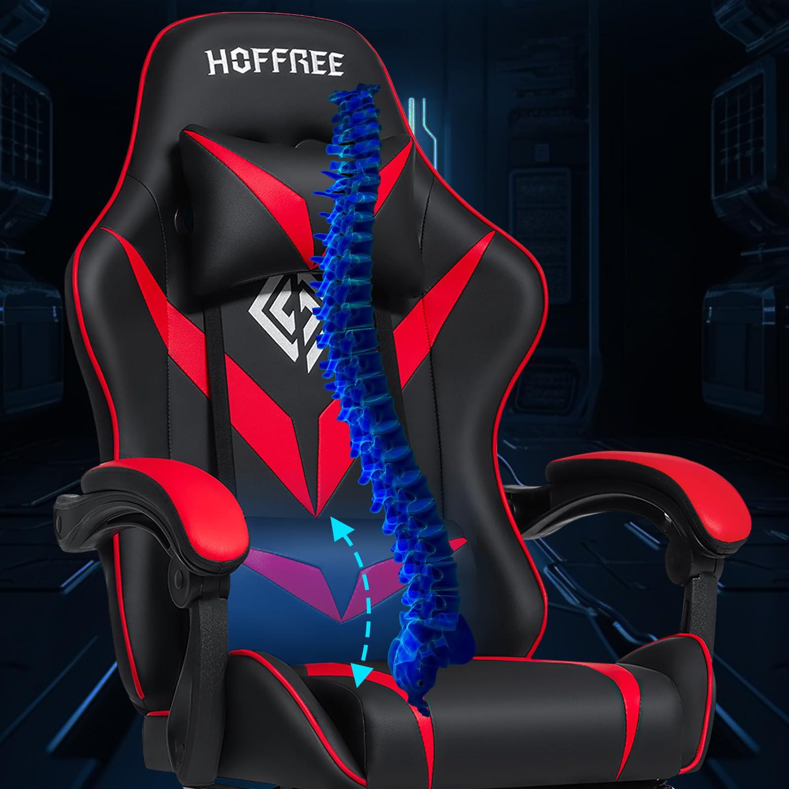 HOFFREE HOFFREE Massage Gaming Chair for Kids Computer Gamer Chair with Footrest and Lumbar Support Reclining PC Game Chair with Headrest for Gaming Room Red and Black
