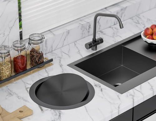 YISHUOYZBS Waste Chute Lid Built-in Countertop Trash Bin Lid Cover, Stainless Steel Garbage Lid Balance Flap Cover, Brushed Surface Trash Grommet Swing Trash Can Lid, for Kitchen/Bathroom/Restaurant-gold