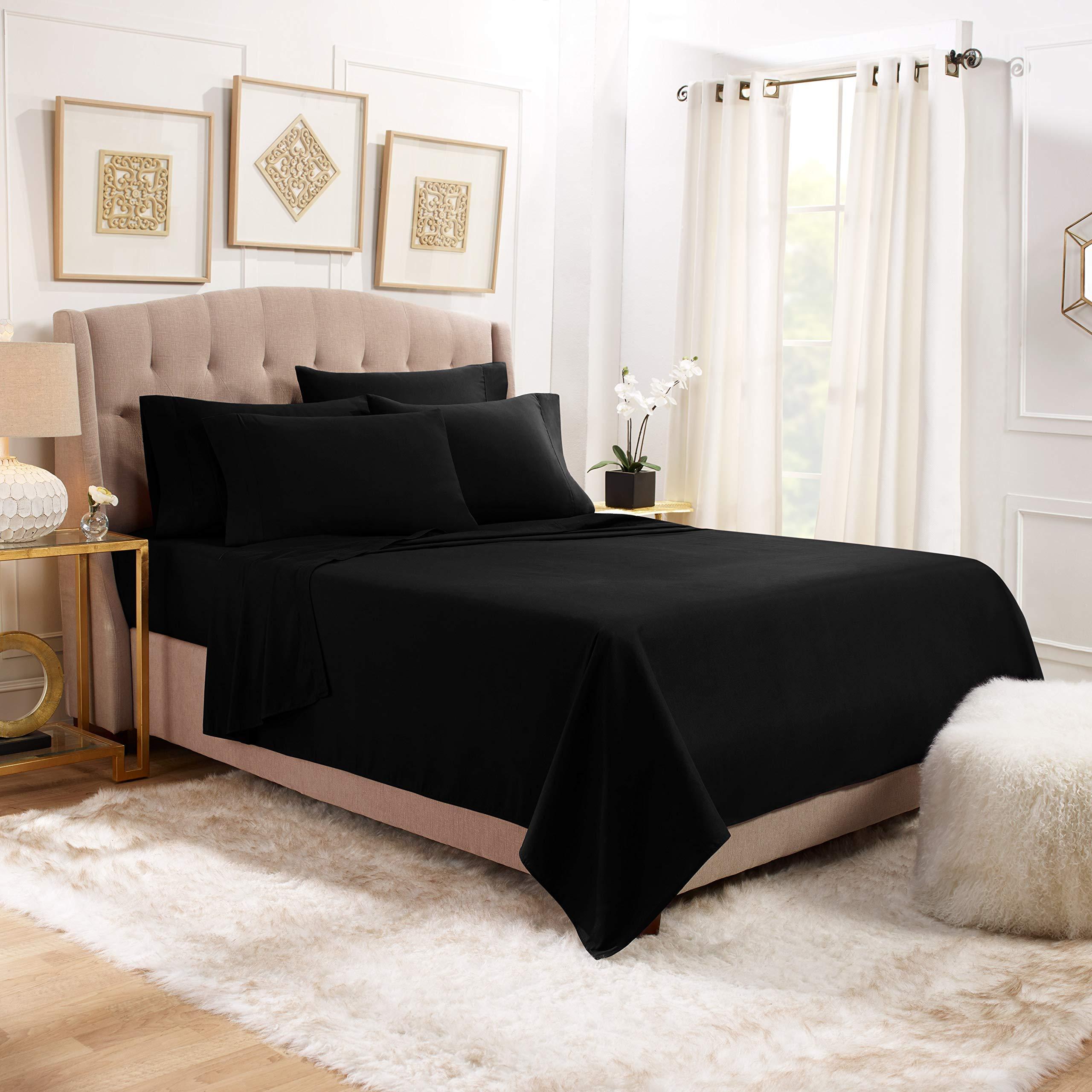 Amay Bedding Collection Luxury Soft 100% Egyptian Cotton 6pc Sheet Set Sateen Weave 800 TC Grand King Size, Fits Mattress Upto 20-22\'\' Deep Pocket, Black Solid