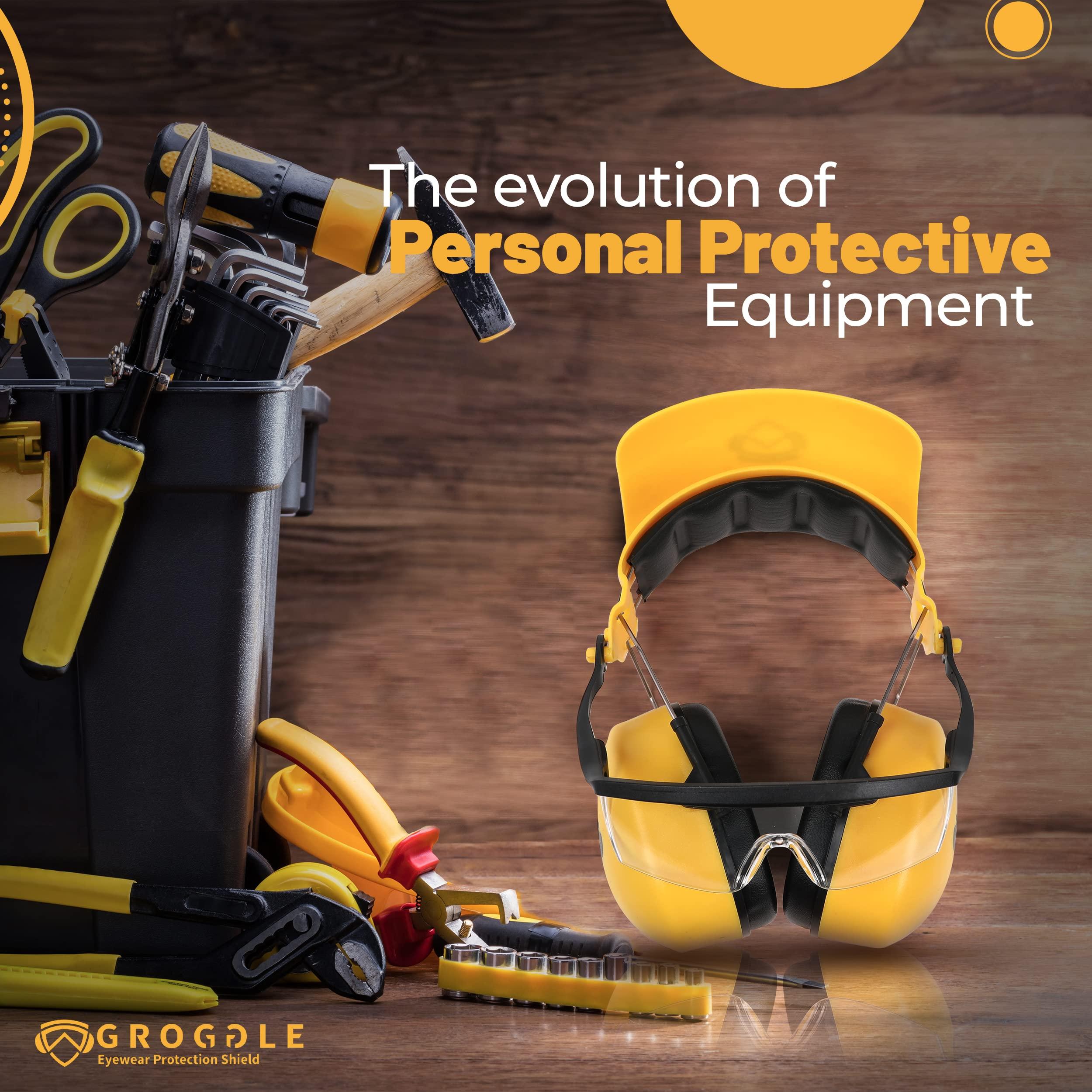 groggle Groggle Combination Safety Glasses and Safety Earmuff. Unique, New, PPE, Protective Shield Prevents Damage and Scratching. Provides Convienence, Comfort, NRR 26 Db Passive Hearing Protection.