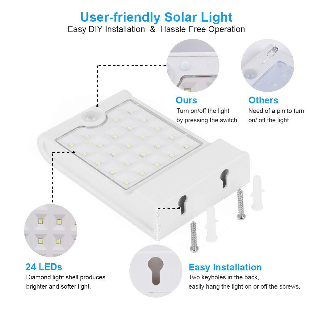 InnoGear InnoGear Solar Gutter Lights, 24 LEDs Solar Motion Sensor Lights IP65 Waterproof Solar Outdoor Lights Solar Wall Lights Security Lighting for Yard Porch Patio, Pack of 4