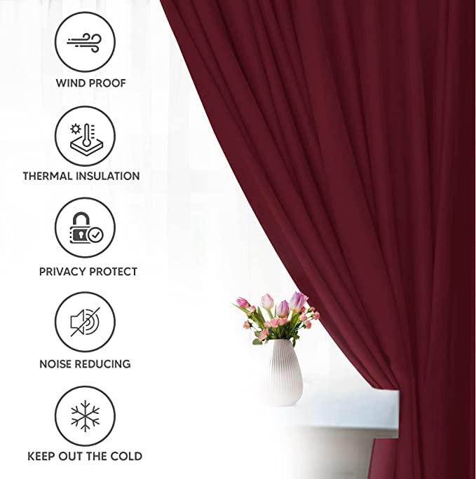 Advik Tex Co Advik Tex Co Natural Blackout Curtains for Patio Door, Sliding Door, Tab Top Panel, Room/Bedroom/Hall (Burgundy 52" W x 72" L - 1 Panel)
