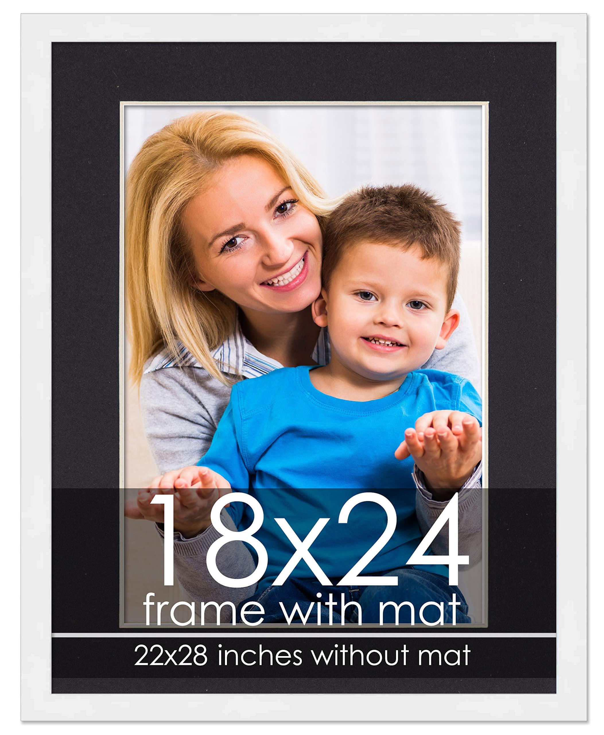 Poster Palooza 18x24 Frame with Mat - White 22x28 Frame Wood Made to Display Print or Poster Measuring 18 x 24 Inches with Black Photo Mat