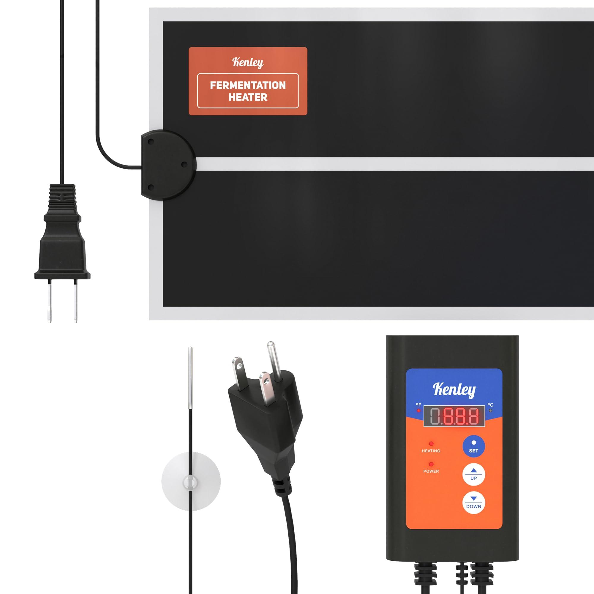 Kenley Fermentation Heater Carboy Warmer - Kombucha Heating Wrap with Thermostat for Temperature Control - Electric Heat Pad Belt for Home Fermenting & Brewing - Fits Most Fermenter Vessels 2 to 8 Gallons