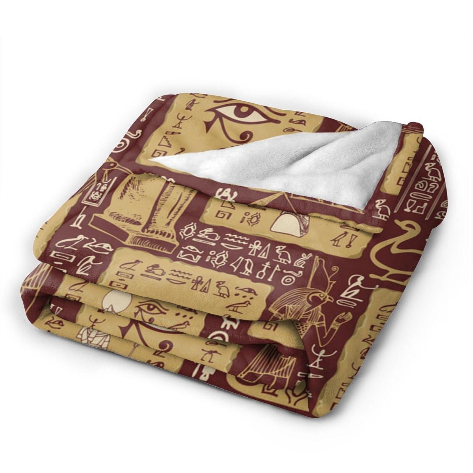 HDAODNM Ancient Egypt Throw Blanket Egyptian Blankets for Couch Bed Sofa and Home Decor Hieroglyphs Blankets Egypt Throw Blankets 80\"X60\"