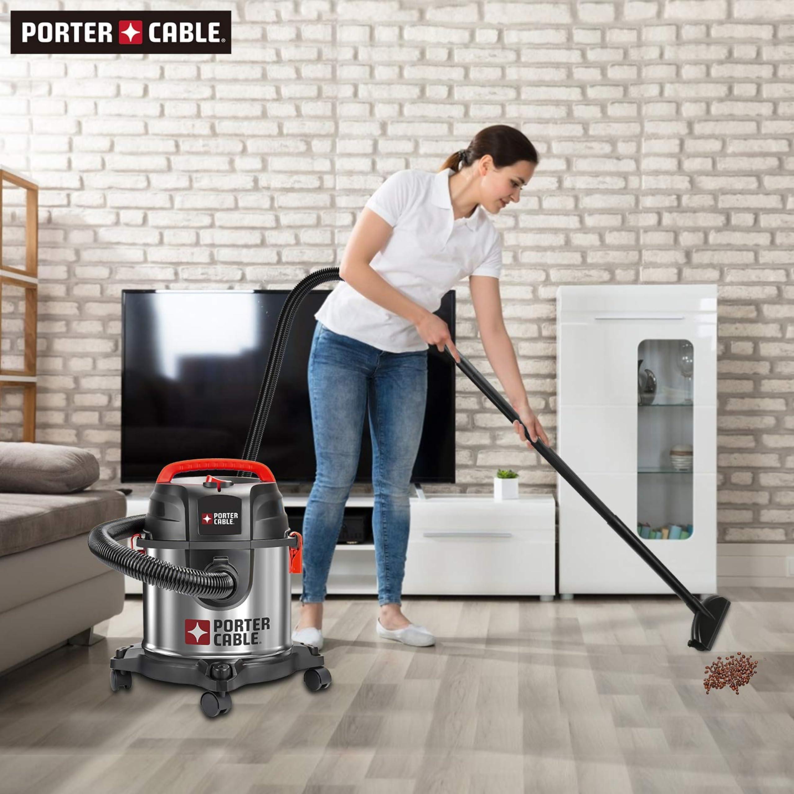 PORTER-CABLE PORTER-CABLE PCX18301-4B 4 Gallon 4 HP Wet/Dry Vacuum, Stainless Steel Light Weight Portable Shop Vacuum, 3 in 1 Function with Attachments