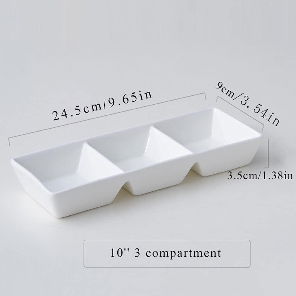 TOMYEUS TOMYEUS salad bowl White Ceramic Soy Sauce Dish 3 Compartment Appetizer Plate Tray Divided Dipping Sauce Dishes for Sushi Ketchup Appetizer Serving (9.65inch small bowl
