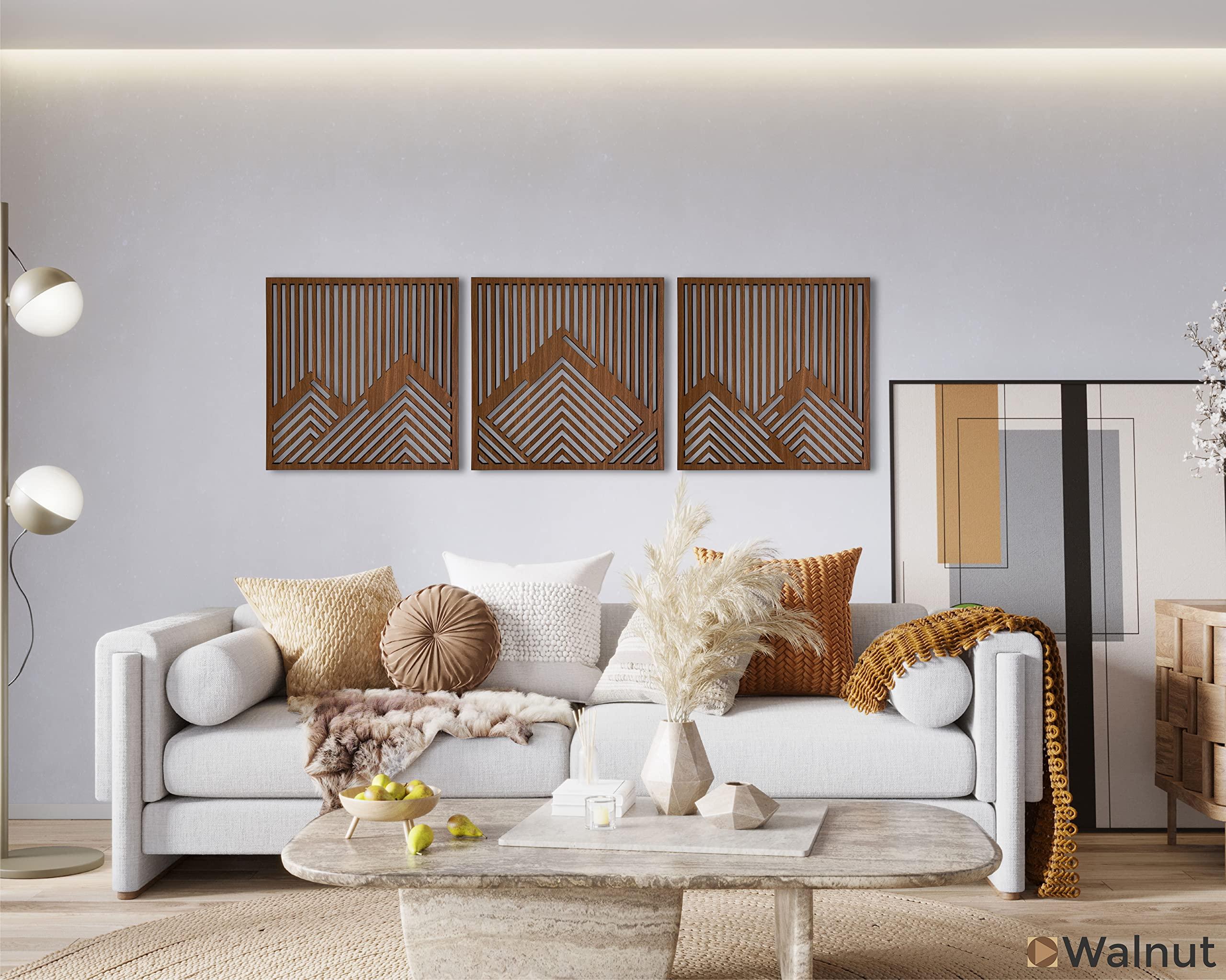 Ent Wood Art Geometric mountain wood wall art decor, 3 piece mountain wooden wall decoration, Large geometric wall art