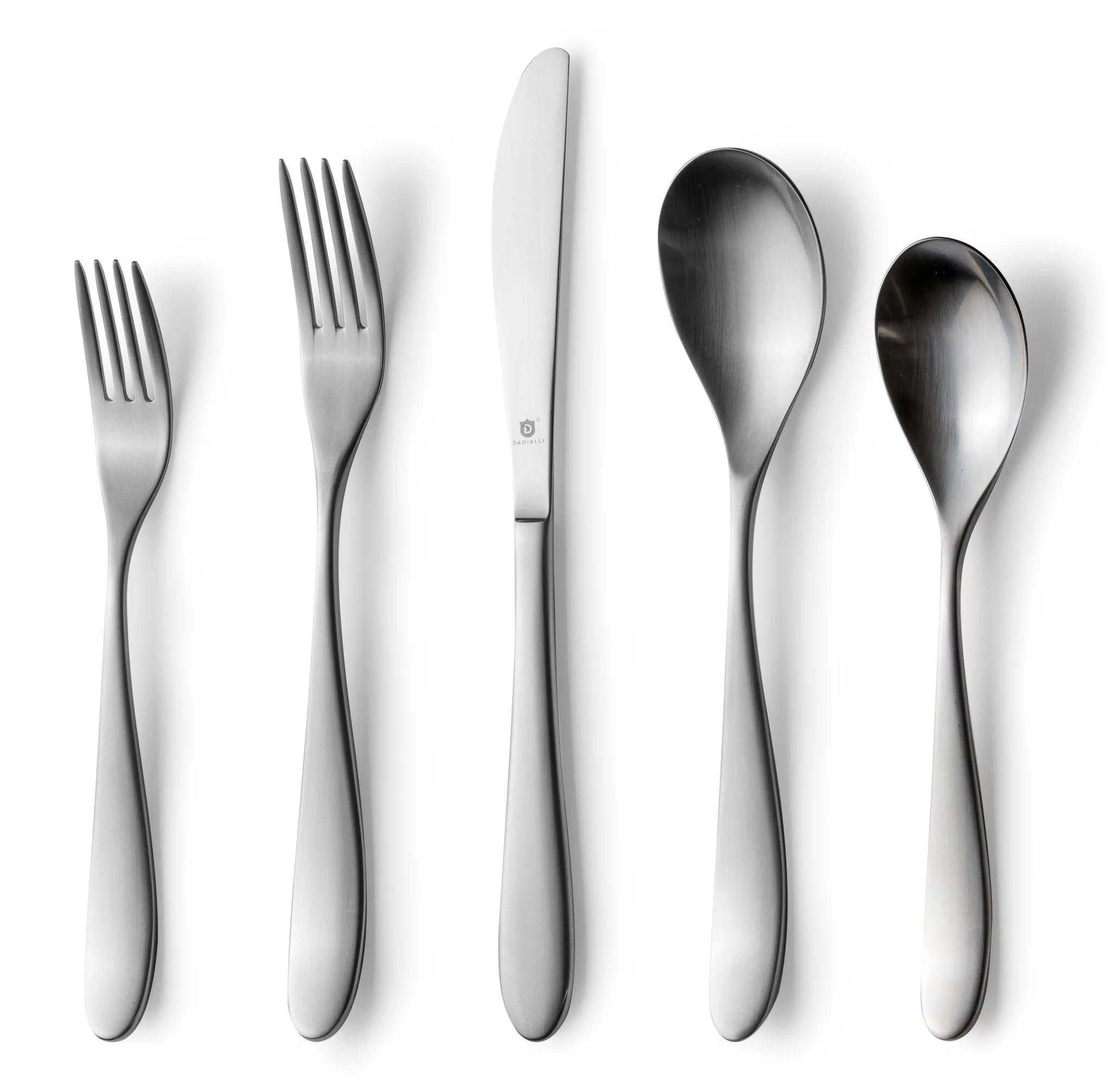 D DANIALLI DANIALLI Modern Marettimo Silverware Set - 18/10 Stainless Steel Flatware Set for Elegant Dining - Dishwasher Safe Cutlery Set (40-Piece Matte)