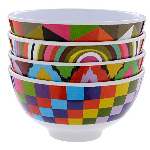 French Bull French Bull Melamine Mini Bowl, 4-Piece Set, 10 Fluid Ounces, Small Serving Bowl – Snack, Condiment, Dip, Dessert, Ice Cream – Shatter Proof, Food-Safe, BPA Free, Dishwasher Safe, 4”, Graphic