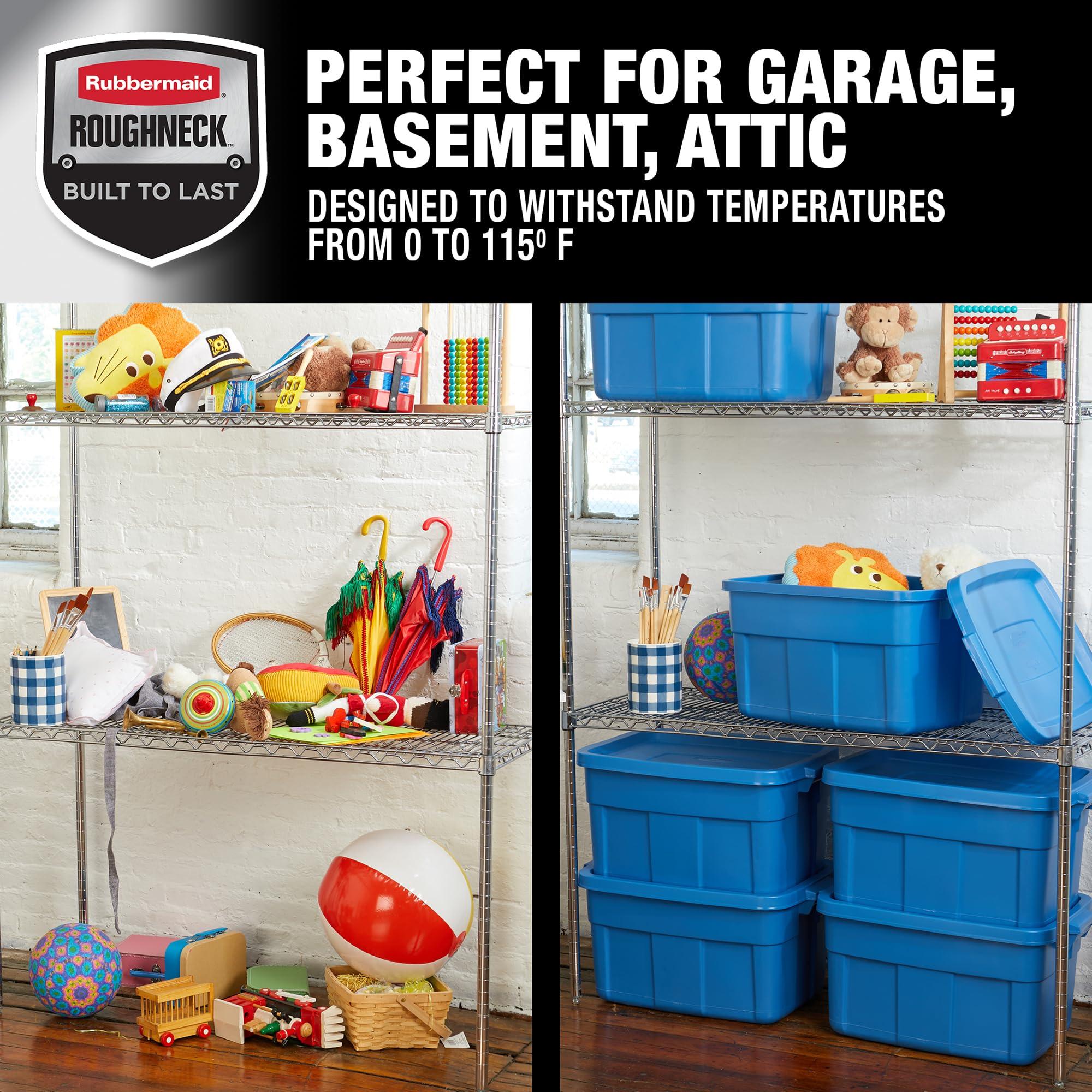 Rubbermaid Rubbermaid Roughneck Tote 14 Gal, 6 Pack, Made in USA, Herirage Blue, Rugged Plastic Stackable Storage Bins with Lids and Handles