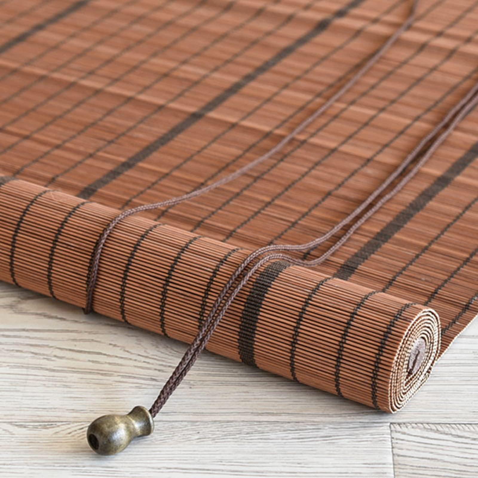 SHUITUKOUU Bamboo Shades for Doors,Natural Roman Curtain,Blackout Bamboo Window Shades,Outdoor Woven Wood Roller Shades,for Windows,Balcony,French Doors,Dining Hall,Indoor,W150xH200cm/59x79in