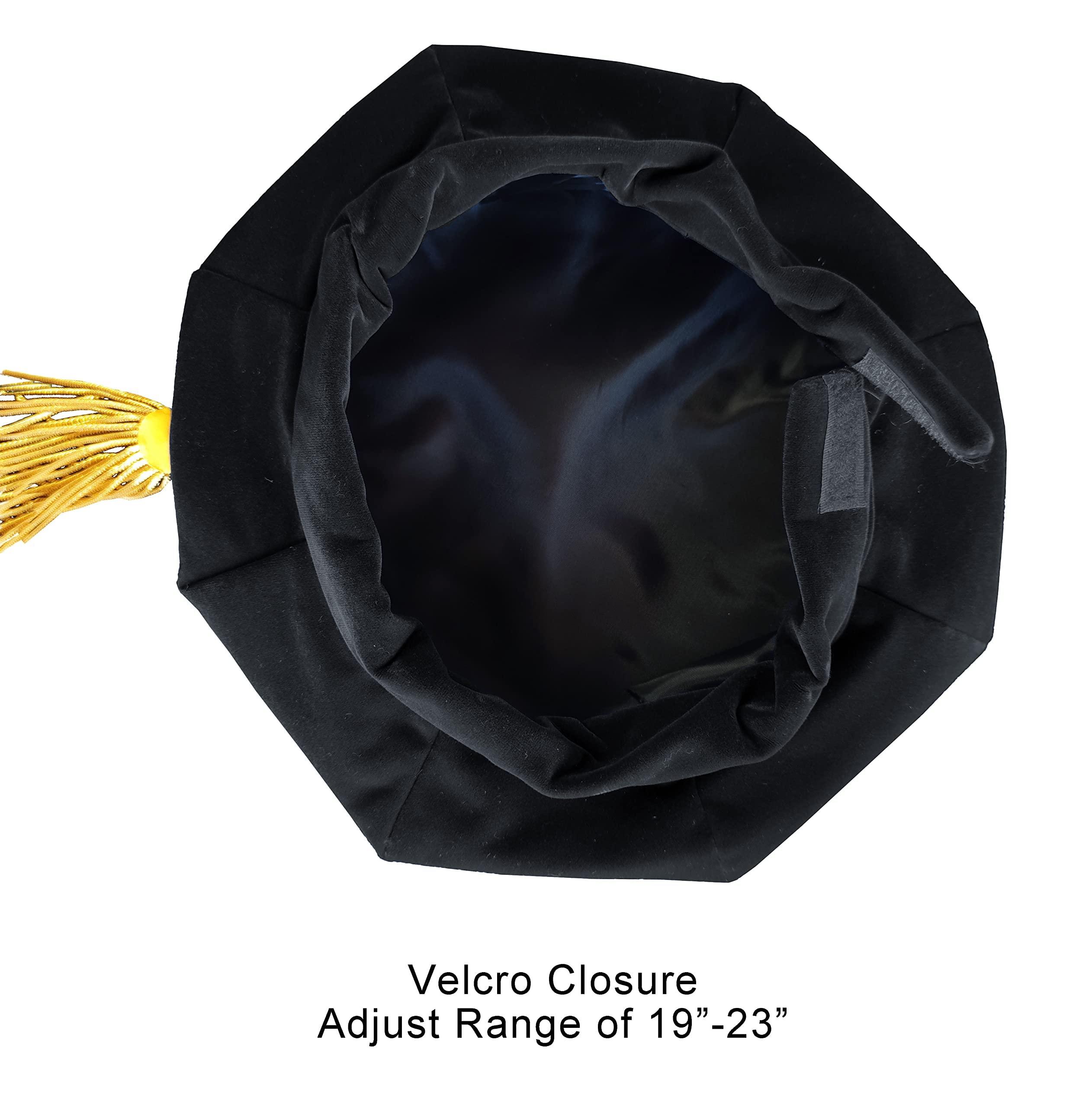 Herrenbek Herrenbek Doctoral Tam with Gold Bullion Tassel Unisex Black Velvet 8 Sided Graduation Tam