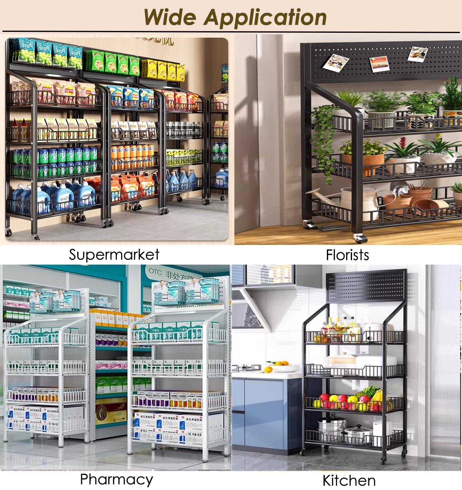 SRNSAEB SRNSAEB 3/4/5-Tier Movable Wire Shelving Unit Storage Rack, Large Capacity Kitchen/Bakery/Convenience Store Storage Shelf Organizer, Supermarket Display Rack (Color : Black, Size : 4-Tier)