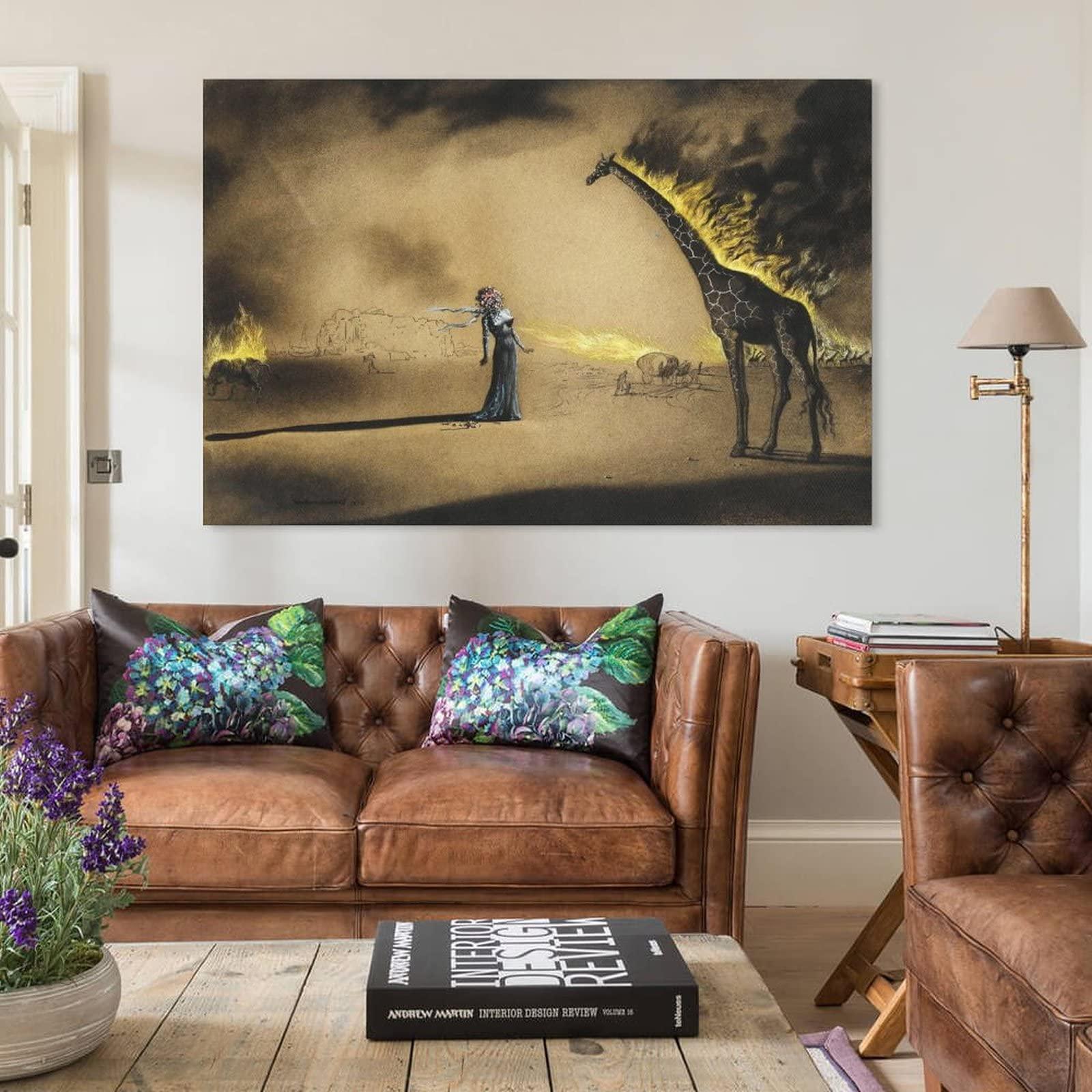 BEBUSH Surrealist Painting The Burning Giraffe Salvador Dali Canvas Prints Wall Art Paintings Canvas Wall Decor Home Decor Living Room Decor Aesthetic 20x30inch(50x75cm) Unframe-Style
