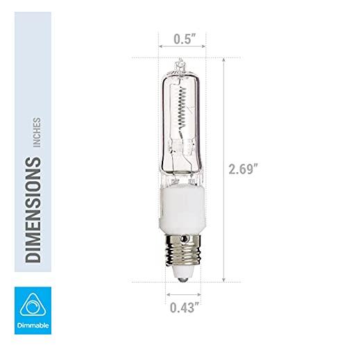 KOR Pack of 4 – 100 Watt JDE11 Halogen candelabra bulb – 100W T4 120V Light Bulbs-Clear Finish -E11 Mini-Candelabra Base T4 Bulb–Dimmable-Warm White– Q100CL/MC, for Chandeliers, Pendants, Cabinet Lighting