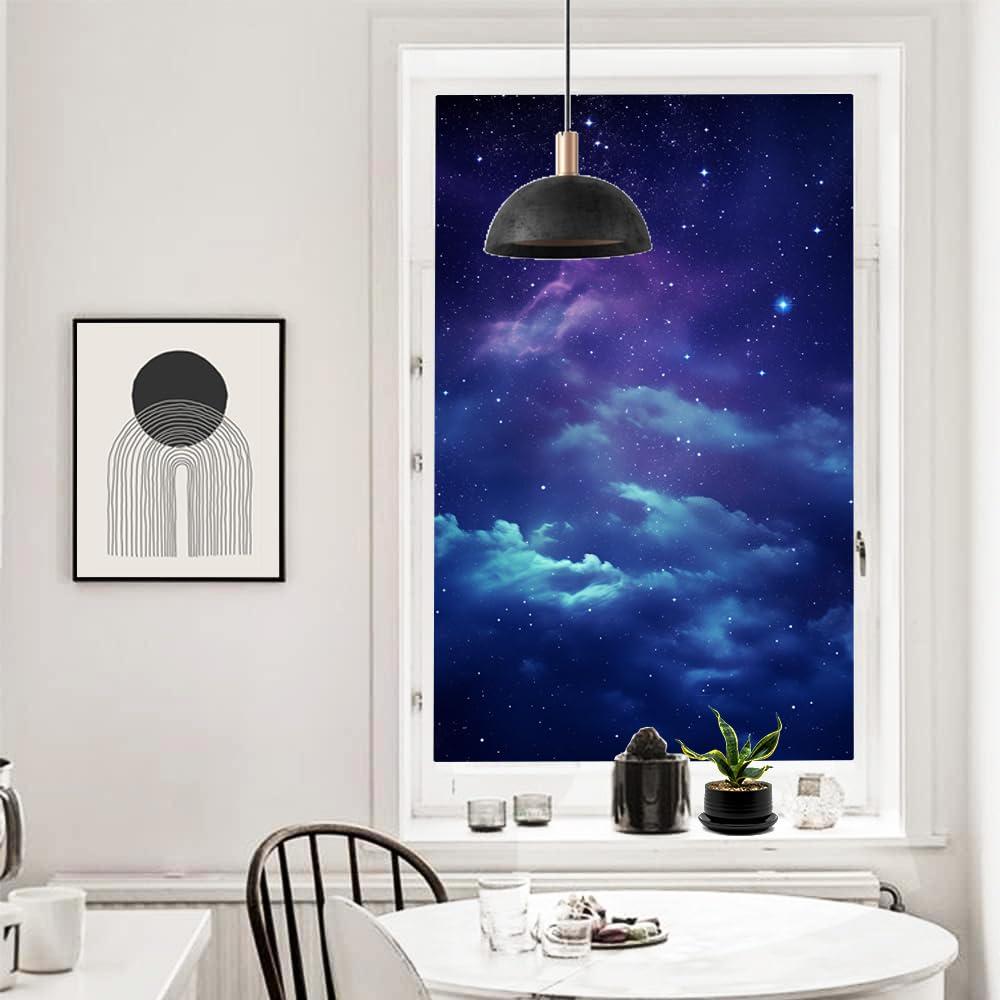 Dunmat Dunmat Gorgeous Galaxy Window Film Sun Blocking Dream Nebula Modern Star Sky Stained Glass Window Film No Glue Decorative Window Cling for Home Window&Glass Door 27.6Wx39.4L