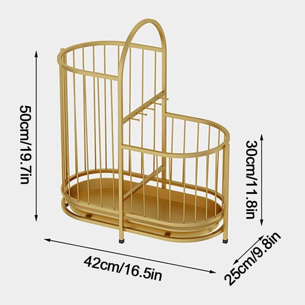 KYTGFH KYTGFH Umbrella Stand, Modern Metal Umbrella Rack, Umbrella Stand Holder for Entryway, Umbrella Stands Indoor with Drip Water Tray and 5 Fixing Hooks, Walking Stick Holders Part,Gold,Large