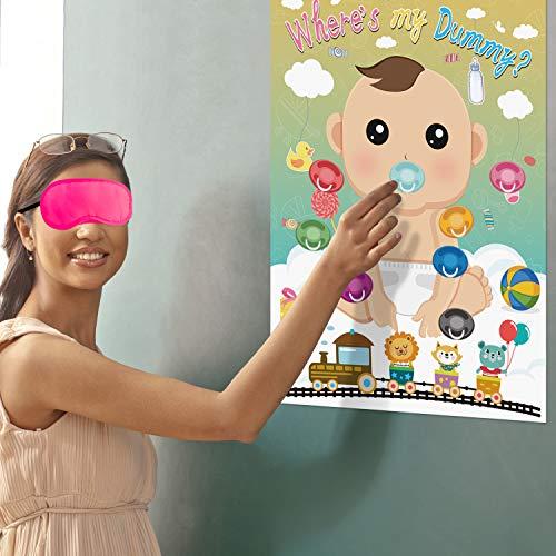 FEPITO FEPITO Baby Shower Party Games,Juegos para Baby Shower,Pin The Dummy on The Baby Game with 24Pcs Pacifier Stickers for Baby Shower Party Supplies
