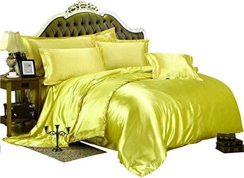 Isha Bedding Isha Bedding Silk Like Satin Bed in Bag 5 Piece Yellow 600 GSM Warm Quilt Comforter Set (Comforter + Flat Sheet + Fitted Sheet 19\" + 2 Pillow Cases) Breathable Duvet Insert Set Twin XL