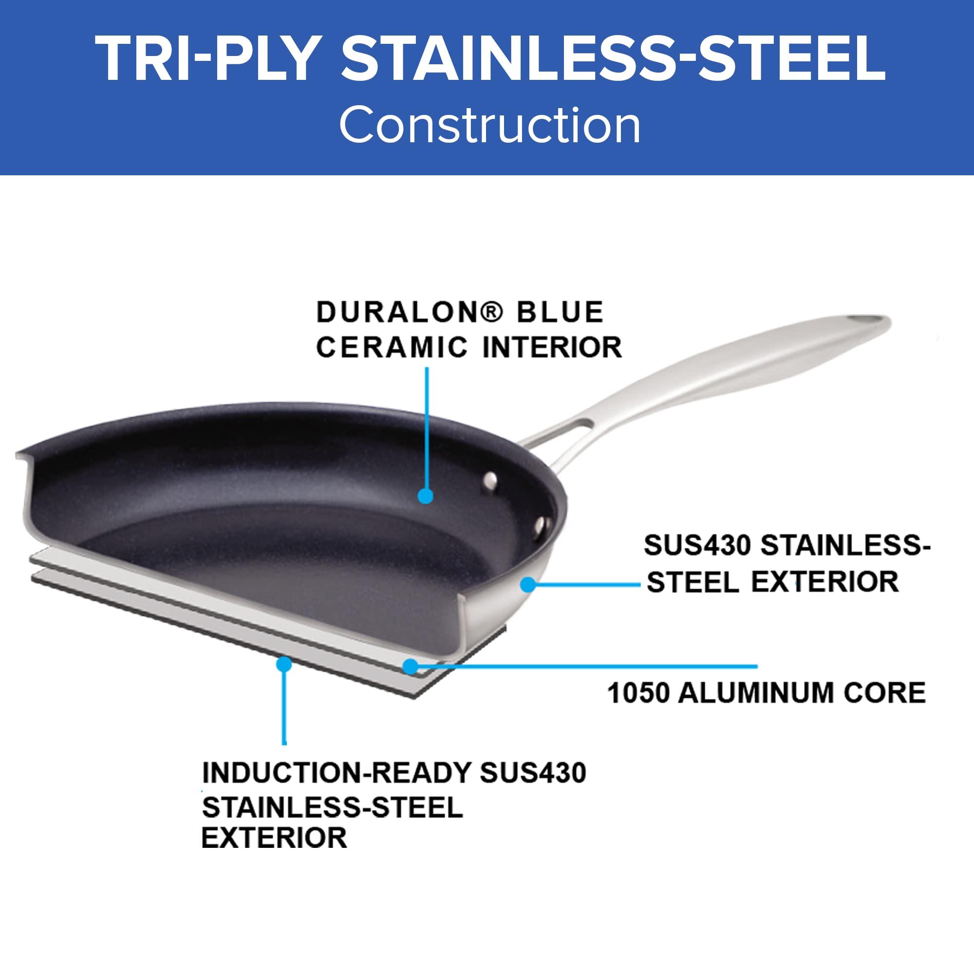 Nuwave Nuwave Pro-Smart 12 & 8 SS Fry Pan Set, Healthy Duralon Blue Non-Stick Ceramic Coating, Heavy-Duty Tri-Ply Construction, Ergonomic Stay-Cool Handles, Induction-Ready & Works on All Cooktops