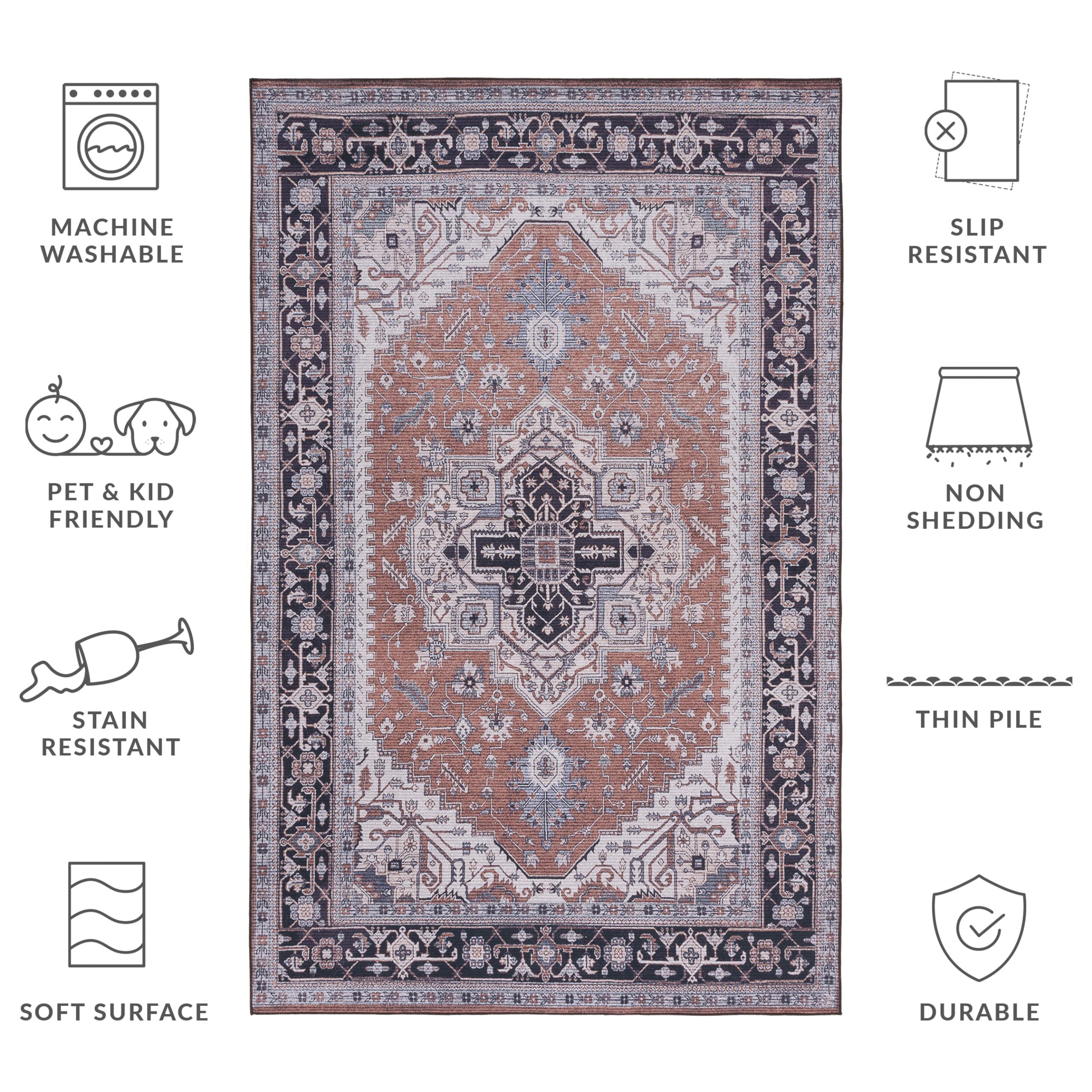 Safavieh SAFAVIEH Tucson Collection Area Rug - 6' x 9', Rust & Navy, Persian Medallion Design, Non-Shedding Machine Washable & Slip Resistant Ideal for High Traffic Areas in Living Room, Bedroom (TSN128P)