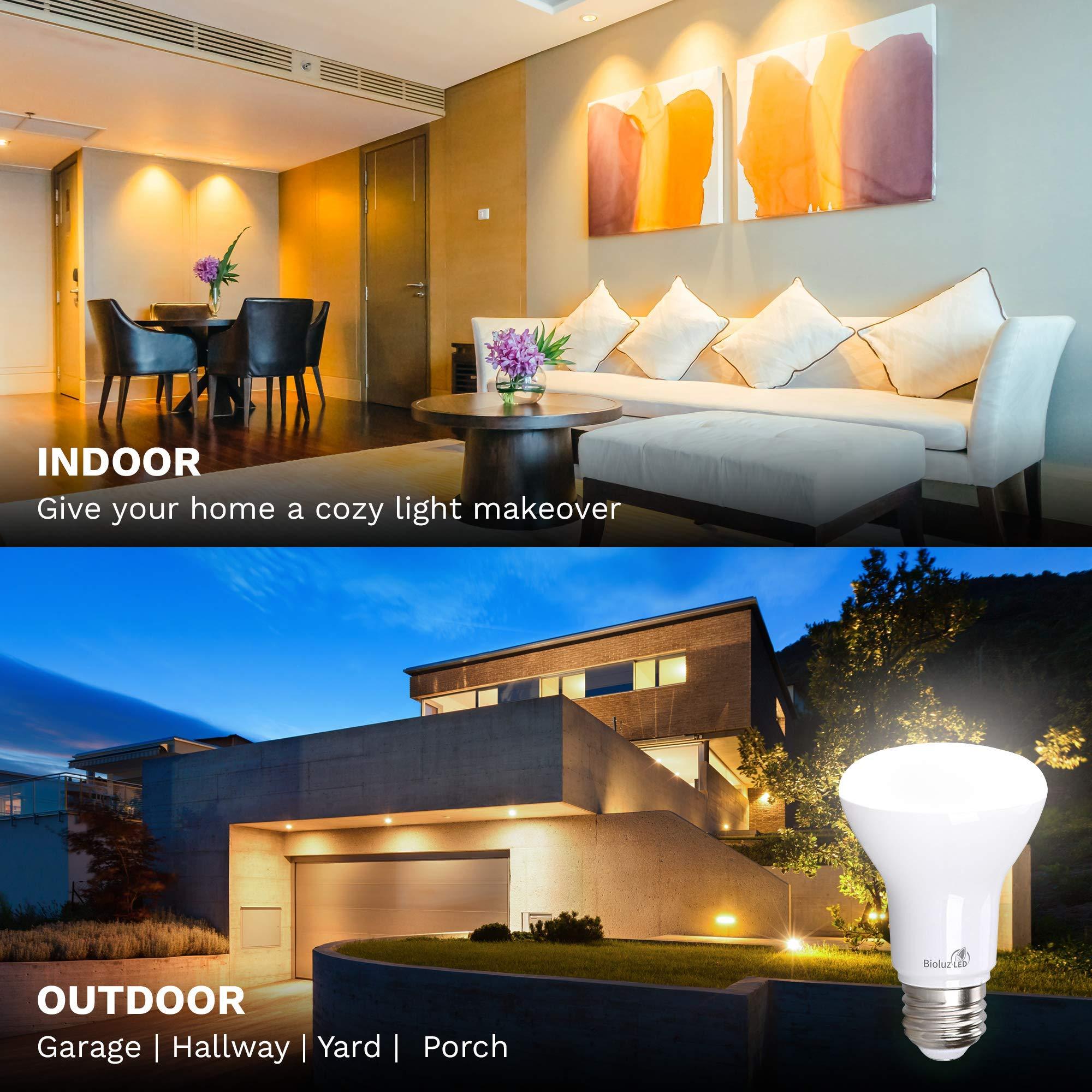 Bioluz LED Bioluz LED 4 Pack BR20 LED Bulb 2700K Bright Warm White 6W=50W, 90 CRI, 540 Lumen, Dimmable LED Light Bulbs, Cool White Light Bulbs, Indoor/Outdoor Flood Light Bulbs, UL Listed & Title 20 Compliant
