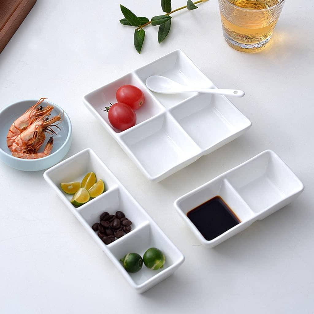TOMYEUS TOMYEUS salad bowl White Ceramic Soy Sauce Dish 3 Compartment Appetizer Plate Tray Divided Dipping Sauce Dishes for Sushi Ketchup Appetizer Serving (9.65inch small bowl