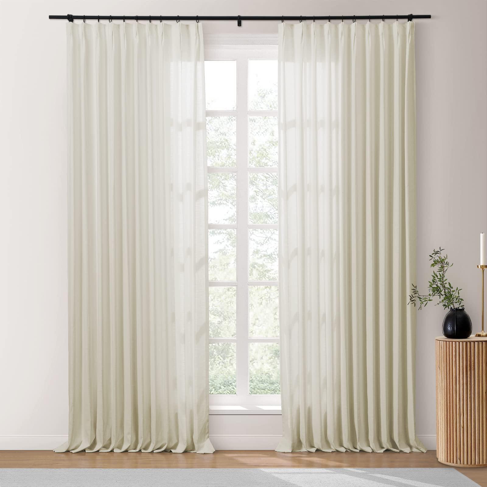 TWOPAGES TWOPAGES Ivory White Cotton Curtains - 84 Inch Long, Light Reducing Pinch Pleat for Dining Room, Natural Linen Textured Window Curtain (1 Panel, 52 x 84 Inches)