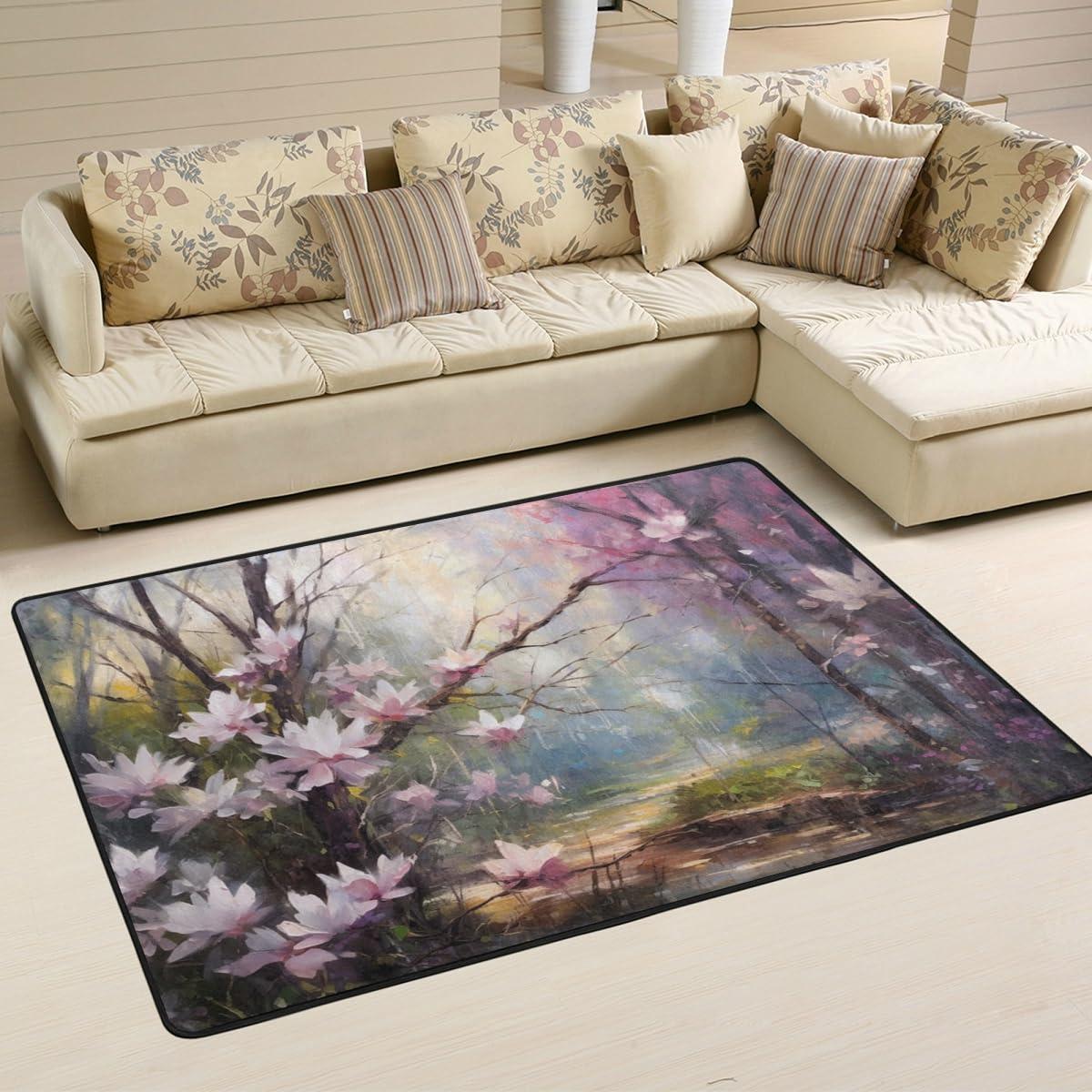 DNOVING Magnolia Garden Design Area Rugs 4 ft x 6 ft Soft and Non-Slip Suitable for Bedroom, Living Room, and Bathroom Washable & Durable Carpet AR-087373075