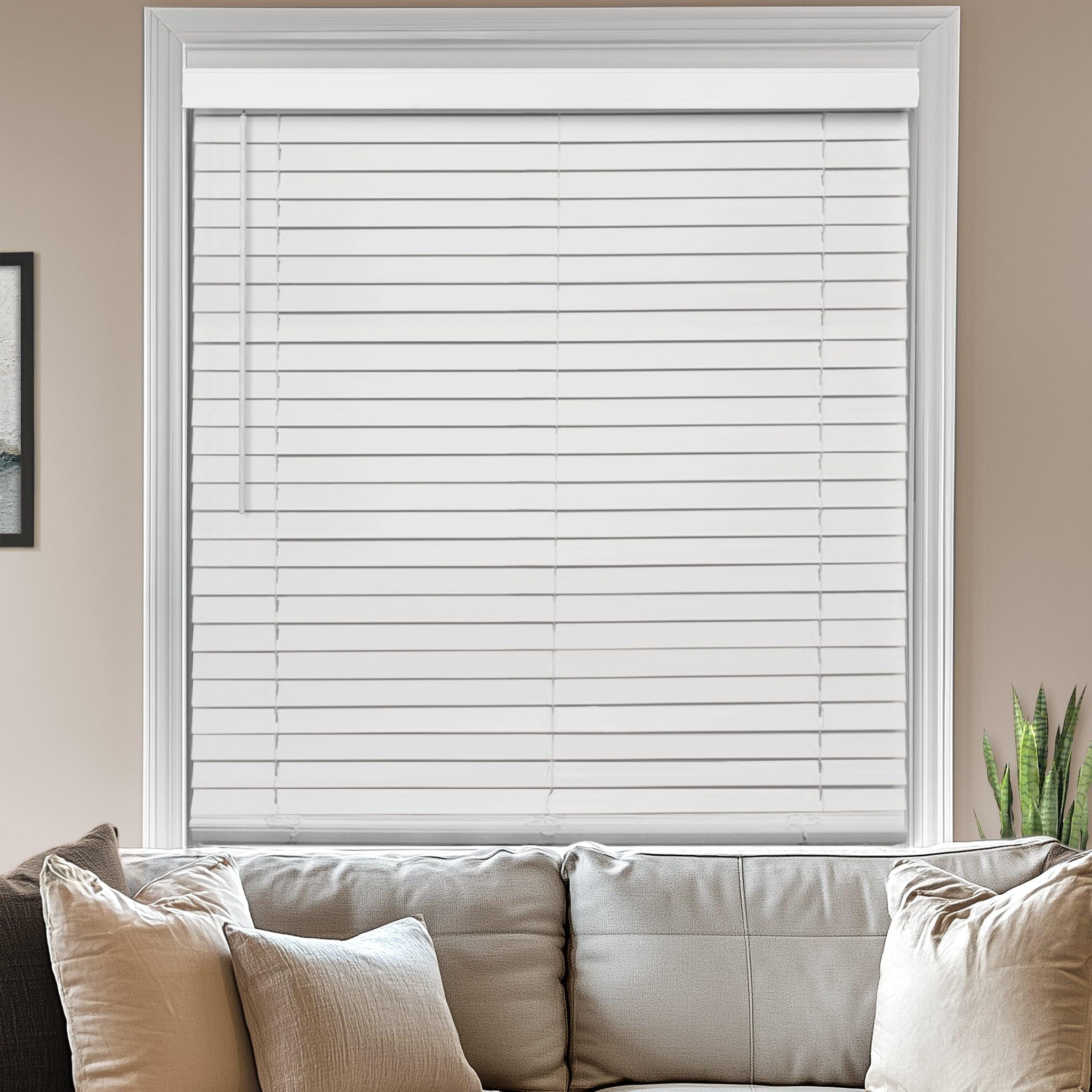 CHICOLOGY CHICOLOGY Faux Wood Blinds, Window Blinds, Wood Blinds, Window Shades, Window Treatments, Blinds & Shades, Window Shades for Home, Wooden Blinds, Basic White, 61.25" W X 48" H