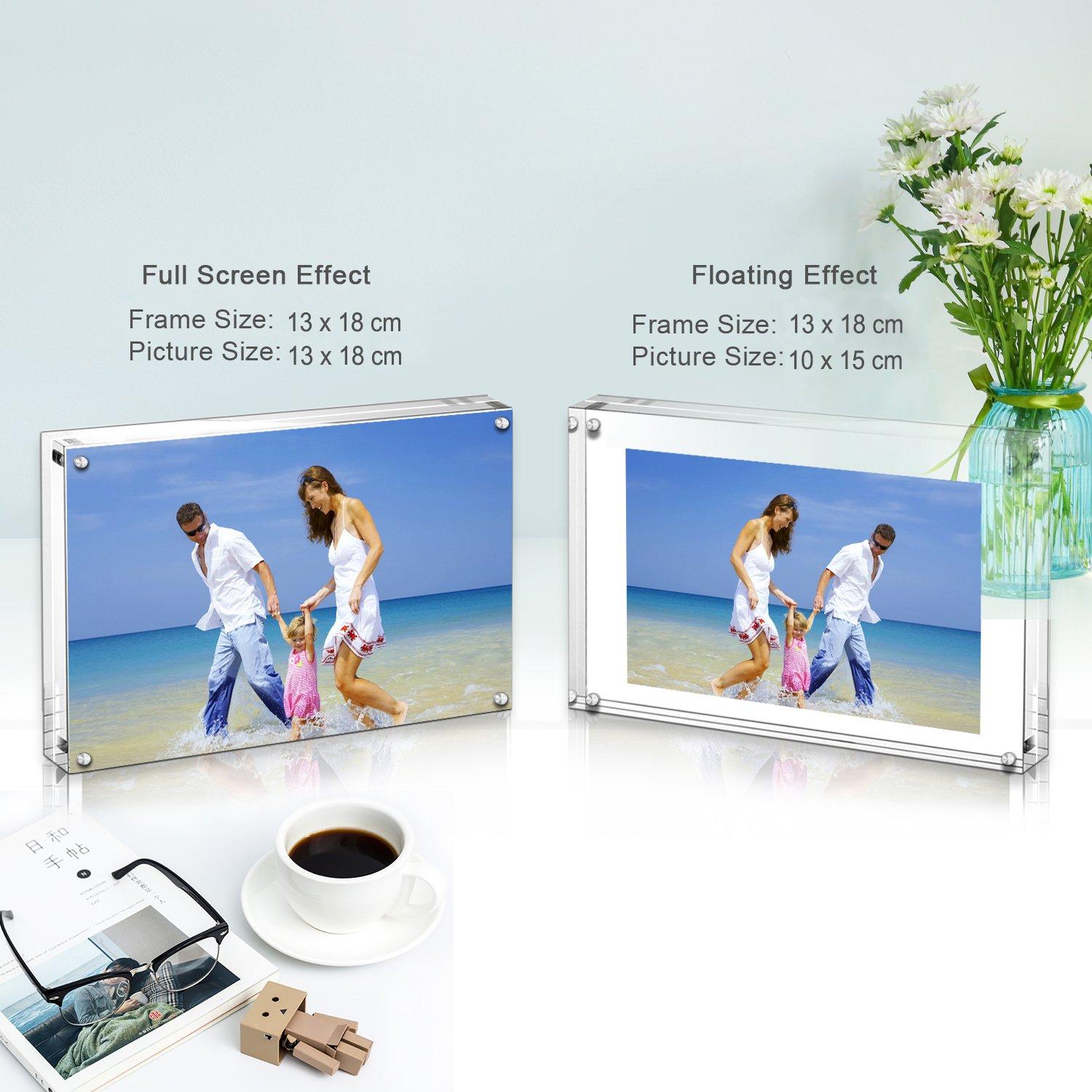 AMEITECH AMEITECH 5x7 Acrylic Photo Frame 2 Pack, Clear Magnetic Picture Frames, 10 + 10MM Thickness Stand in Desk or Table