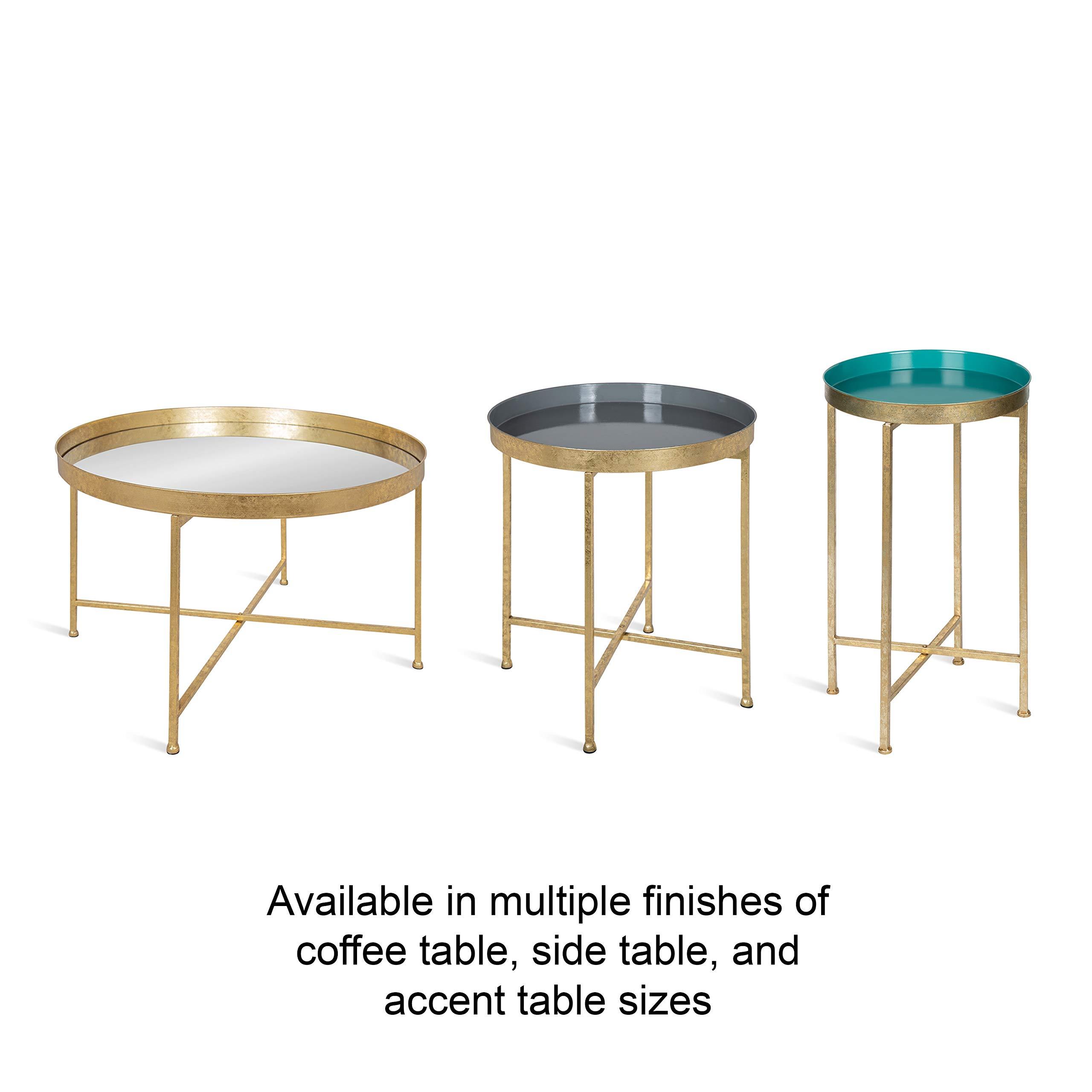 Kate and Laurel Kate and Laurel Celia Metal Foldable Round Accent Coffee Table, 28.25" x 28.25" x 19", Mirrored Surface and Gold Frame, Modern Minimalist Design and Detachable Magnetic Tabletop