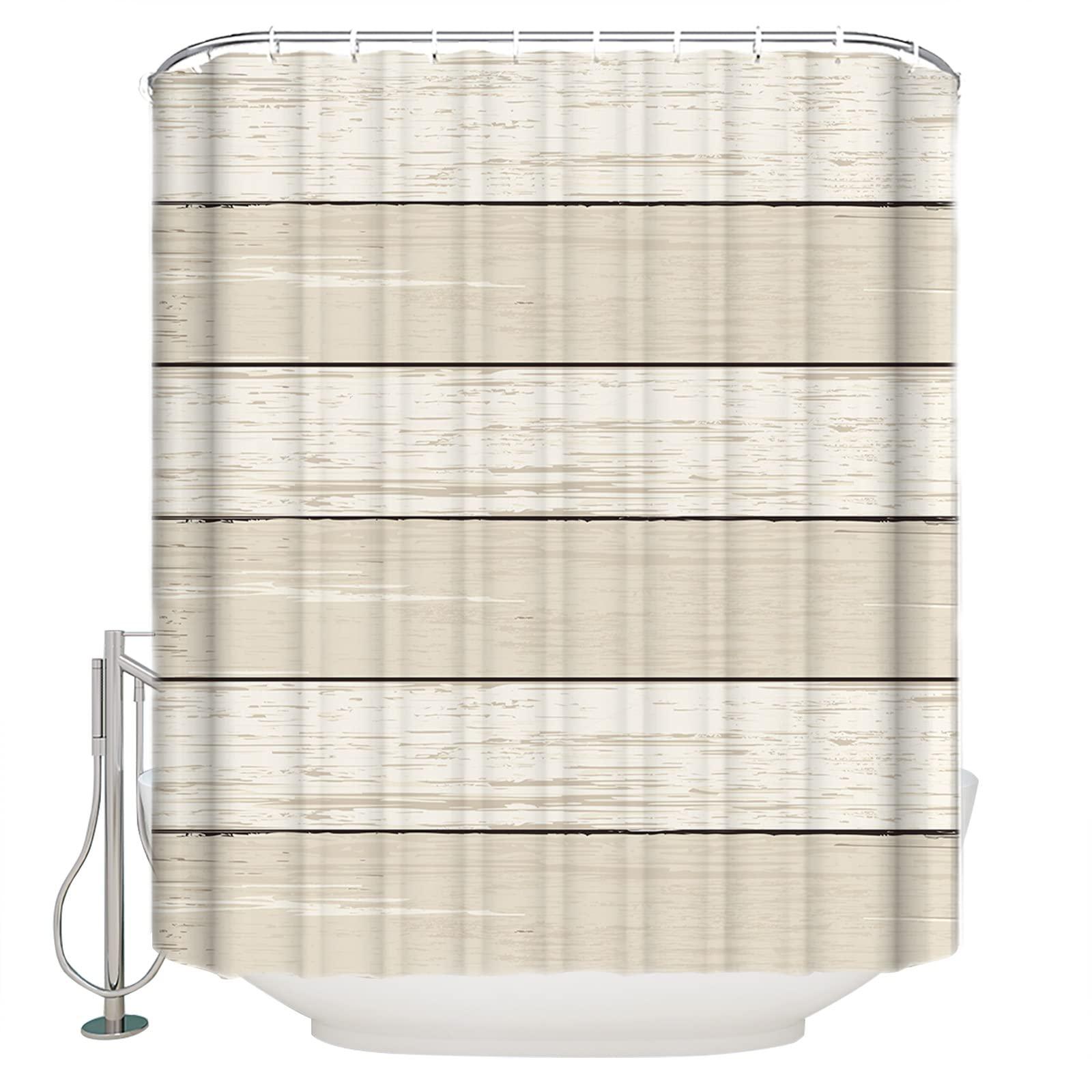 Sunteeny Shower Curtain Ivory and Beige Gradient Wood Grain Shower Curtains Waterproof Polyester Fabric Bath Curtains with Hooks for Farmhouse Bathroom Decor 36\" Wx72 L