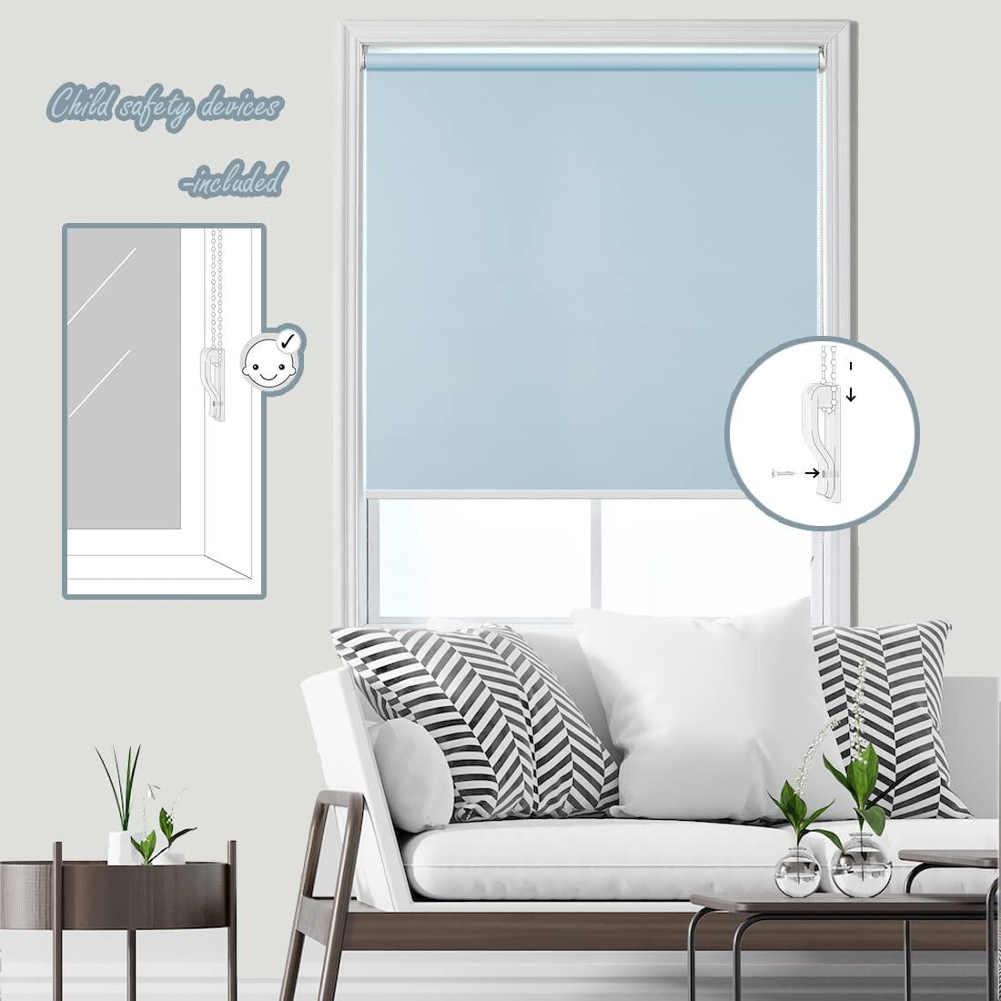 fhsblinds FHSBLINDS Blinds for Windows Roller Window Shades-Blackout Waterproof Room Darkening Custom Cut to Size Window Blinds & Shades for Home Kitchen Bedroom Office (Blue 100% Blackout, 22" W x 80" H)