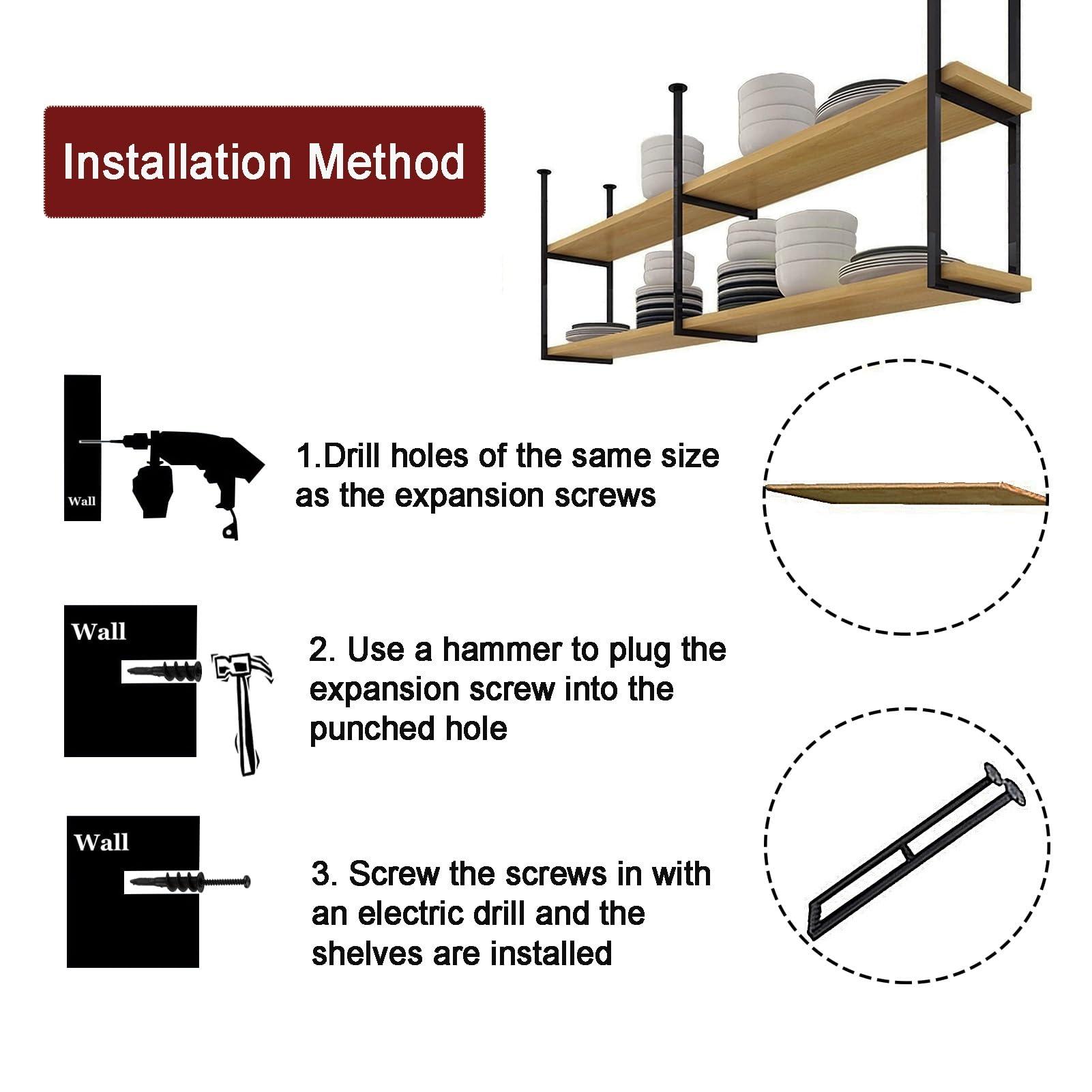 Junvstor Hanging Pot Rack - Wall Mounted Pot Pan Shelf for Kitchen Storage & Organization 2-Tier Wine Glass Bottle Holder Wall Mount Shelving Ceiling Display Storage Shelves for Bar ( Size : 80x30x80cm )