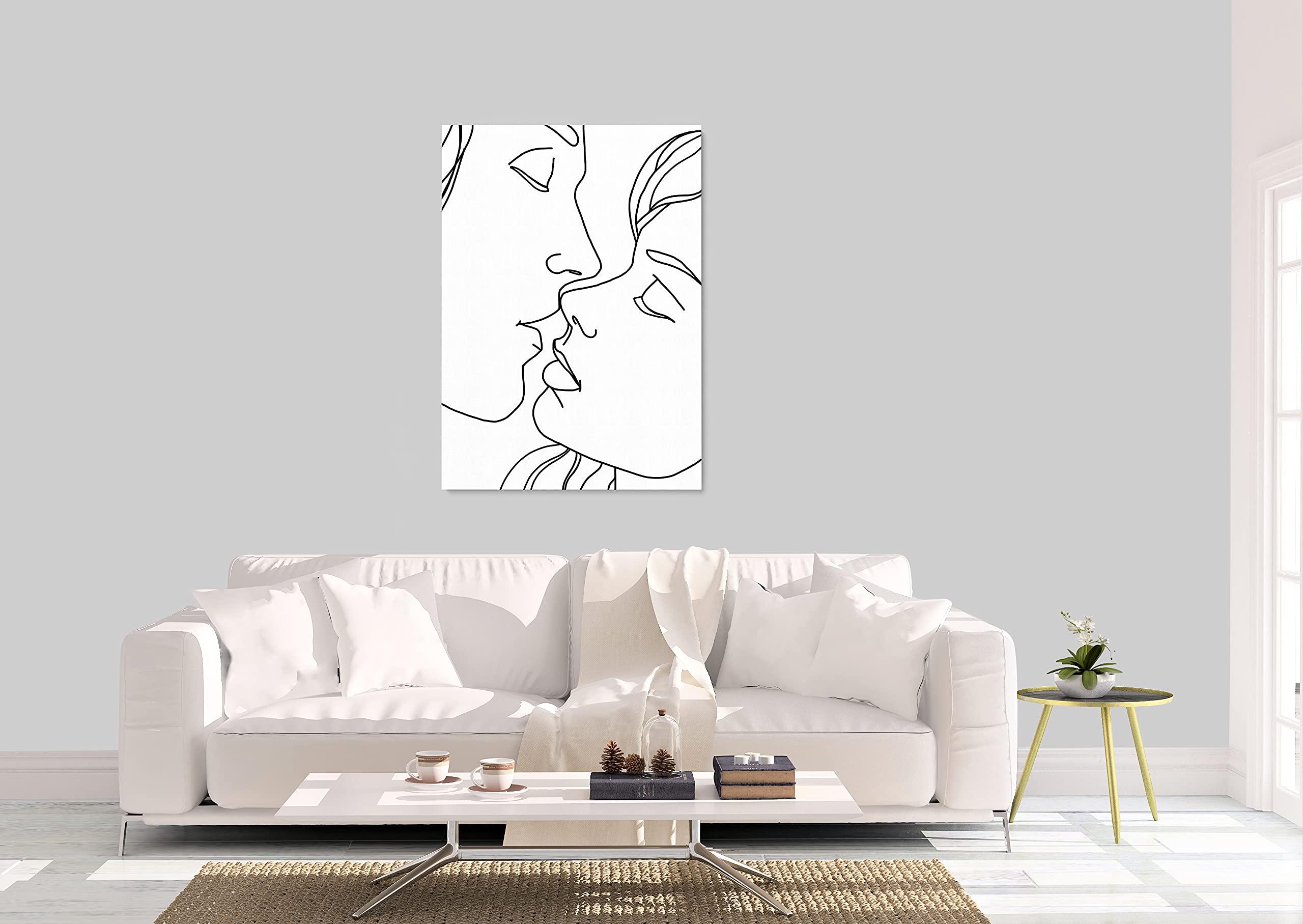 INTALENCE ART INTALENCE ART Couple Kiss Line Drawing Wall Art Decor Modern Minimalist Print on Canvas, 24x32 inches Romantic Lovers Picture Home Decor,Unique Black and White Living Room and Bedroom Poster Decoration. Classic Wrapped Artwork. Easy and Ready to Hang