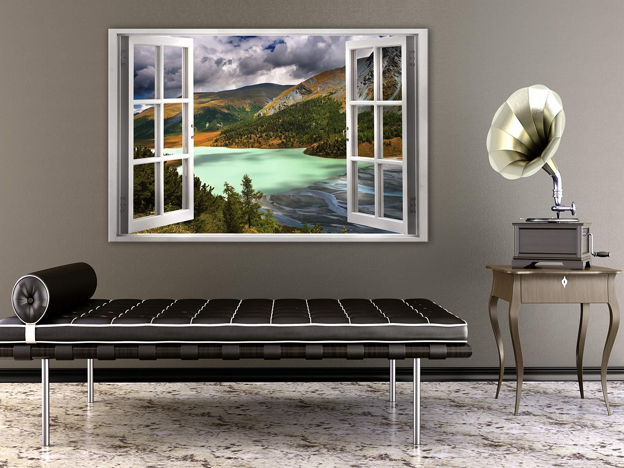 artgeist artgeist Canvas Wall Art Print Window View 24x16 in - 1pcs Home Decor Framed Stretched Picture Photo Painting Artwork Image - Mountains Nature Landscape c-C-0379-b-a