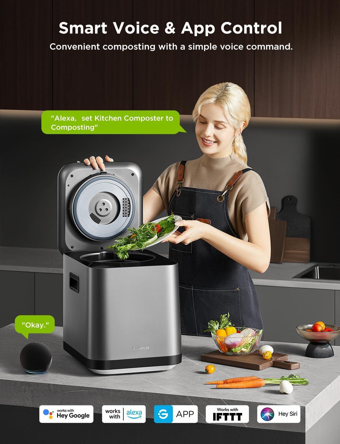 GoveeLife GoveeLife Smart Electric Composter for Kitchen, 3L Compost Bin Indoor Odorless with App & Voice Control, Auto-Cleaning, 3 Modes, Turn Food Waste to Fertilizer for Garden, Food Waste Compost Machine