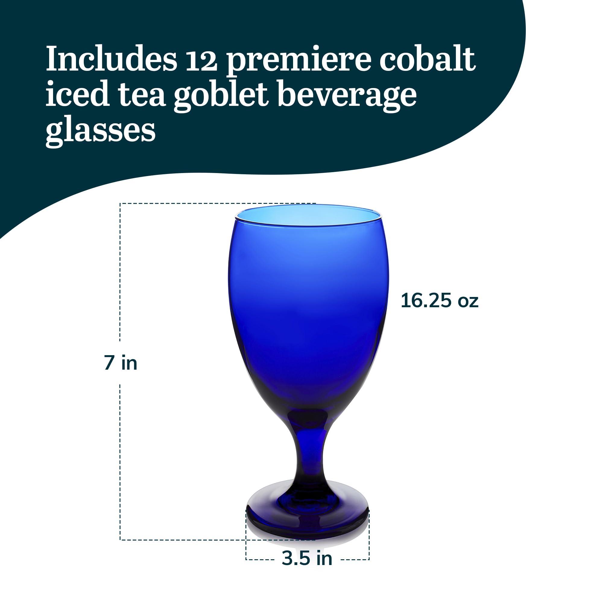 Libbey Libbey Premiere Cobalt Iced Tea Goblet Beverage Glasses, 16.25-ounce, Set of 12
