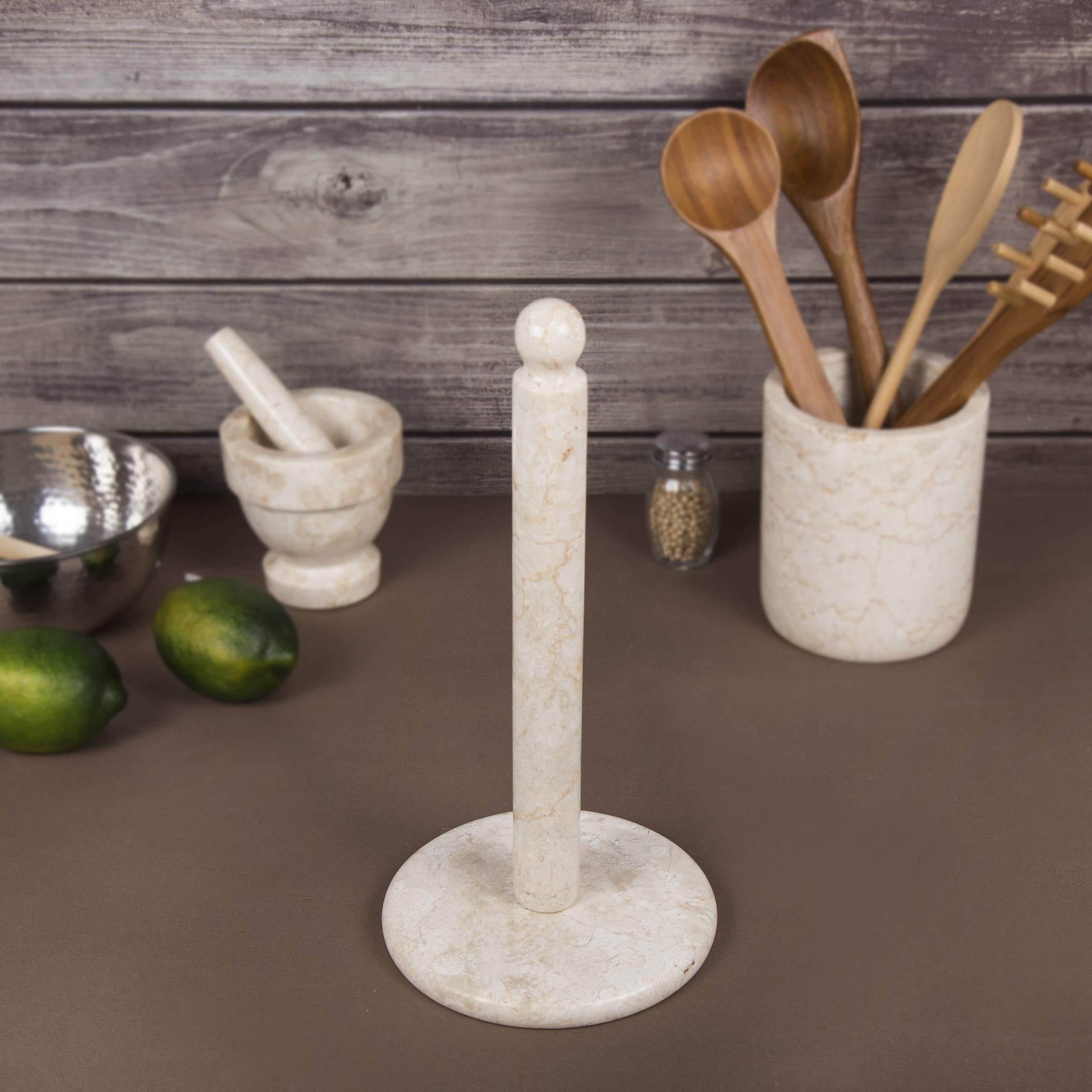 Creative Home Creative Home Natural Champagne Marble Upright Paper Towel Holder Kitchen Towel Dispenser Stand Kitchen Countertop Organizer, 6.5\" Diam. x 12.5\" H, Beige