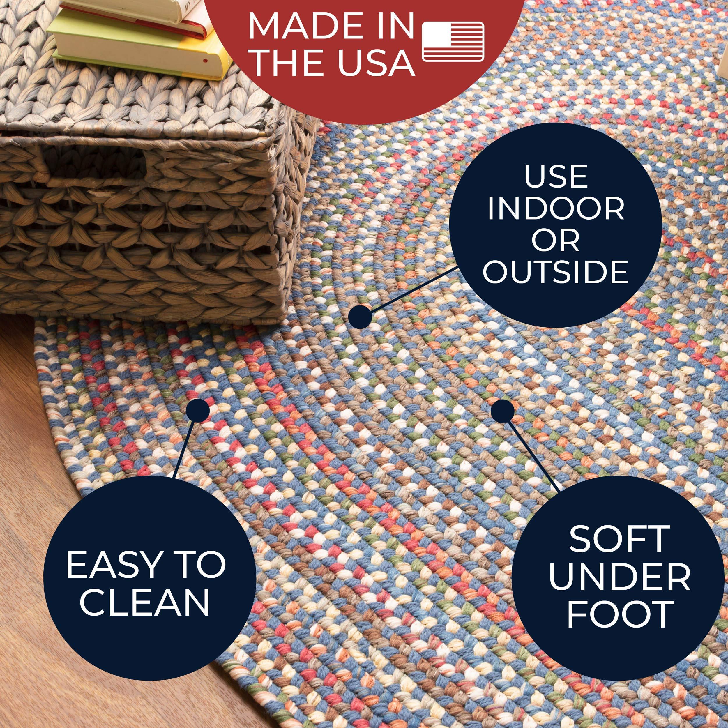 Super Area Rugs Super Area Rugs Roxbury American Made Braided Rug for Indoor Outdoor Spaces, Blue/Natural Multi, 3' X 5' Oval