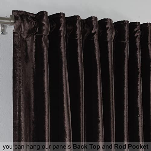 CASANEMA CASANEMA Mocha Extra Long Shiny Velvet Curtains Luxury Colors Light Blocking Hang Back Tap 1 Panel Curtain 5-30 Ft Home Dcor Custom Made Drapes -Made in Turkey (100" W x 120" L)