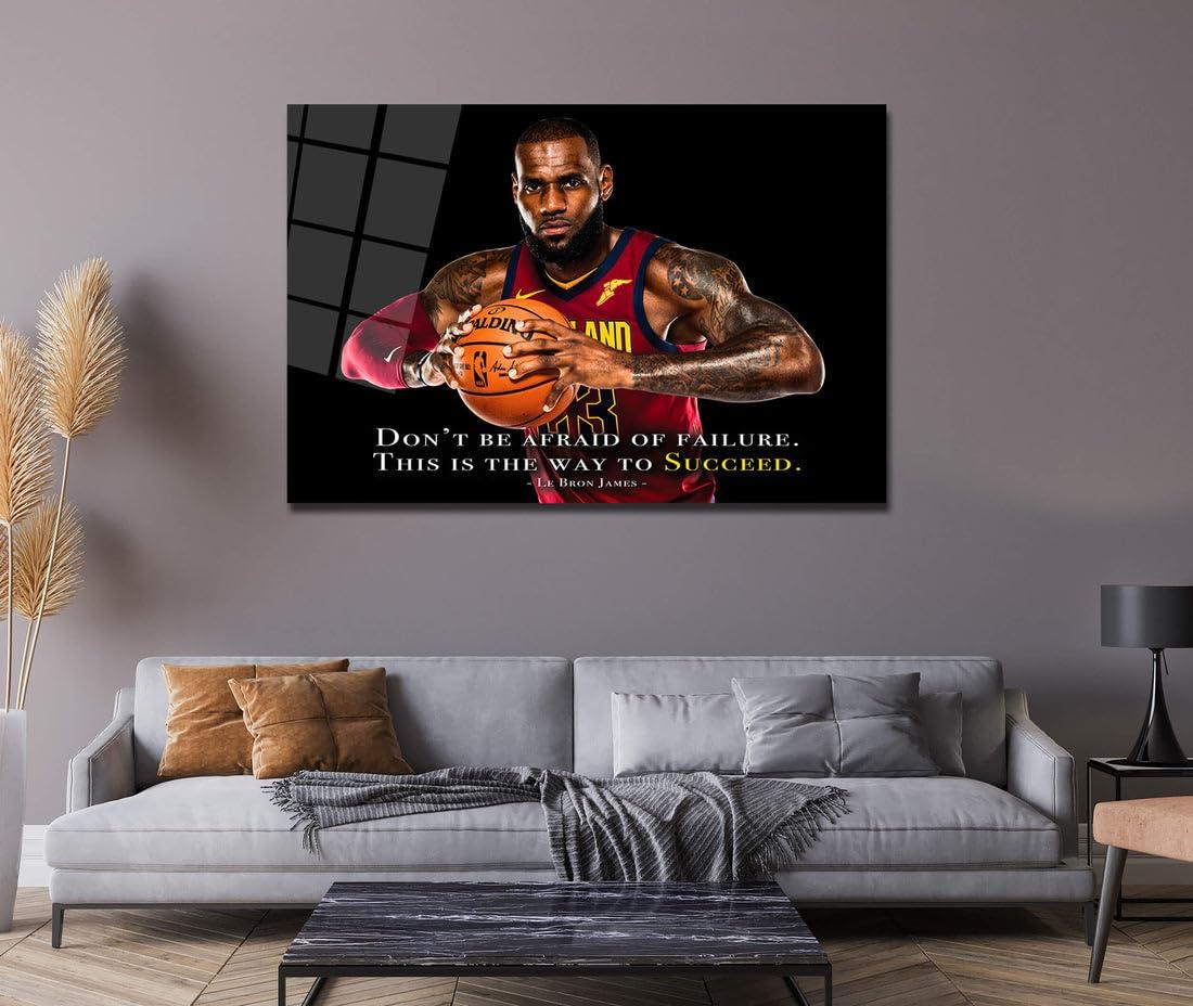 Pix Wall Art Basketball Quote Wall Art for Living Room LeBron James Canvas Paintings on Canvas American Basketball Pictures Artwork Home Decor Giclee Wooden Framed Stretched Ready to Hang