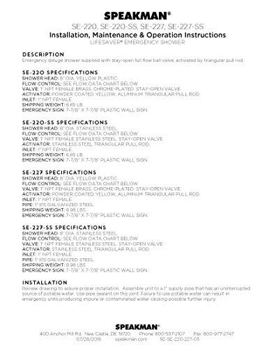 Speakman Speakman SE-220-SS Lifesaver Vertical Supply Emergency Shower, Stainless Steel