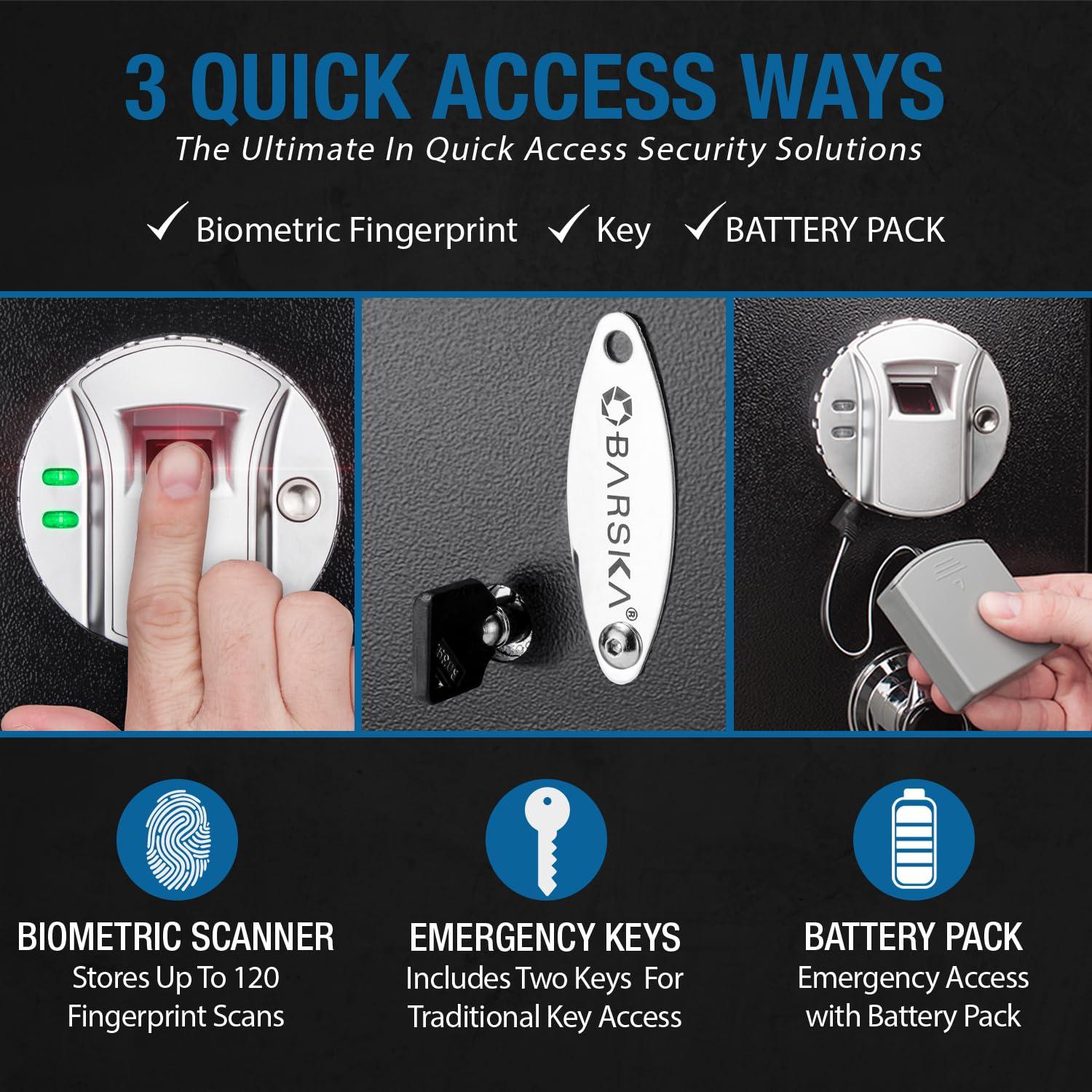 BARSKA BARSKA AX11556 Biometric Fingerprint Top Opening Security Drawer Safe Box 0.23 Cubic Ft, Multi, One Size , Black , 14.75 x 11.25 x 5