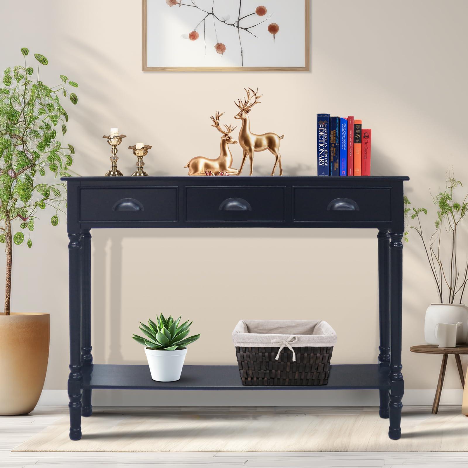 Urbanest Urbanest Modern Burlington Console Table with 3 Drawers (Solid Wood, Black)